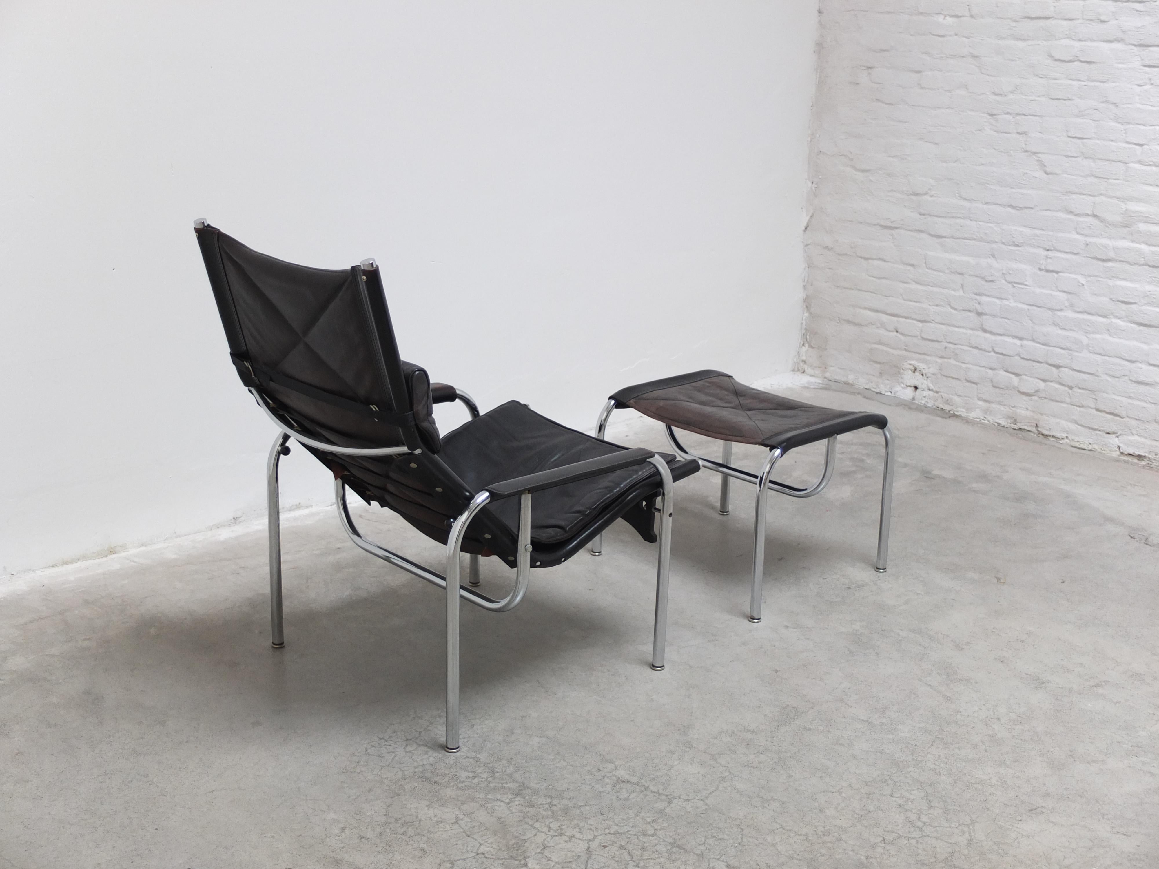 'HE1106' Lounge Chair with Ottoman by Hans Eichenberger for Strässle, 1978 For Sale 1