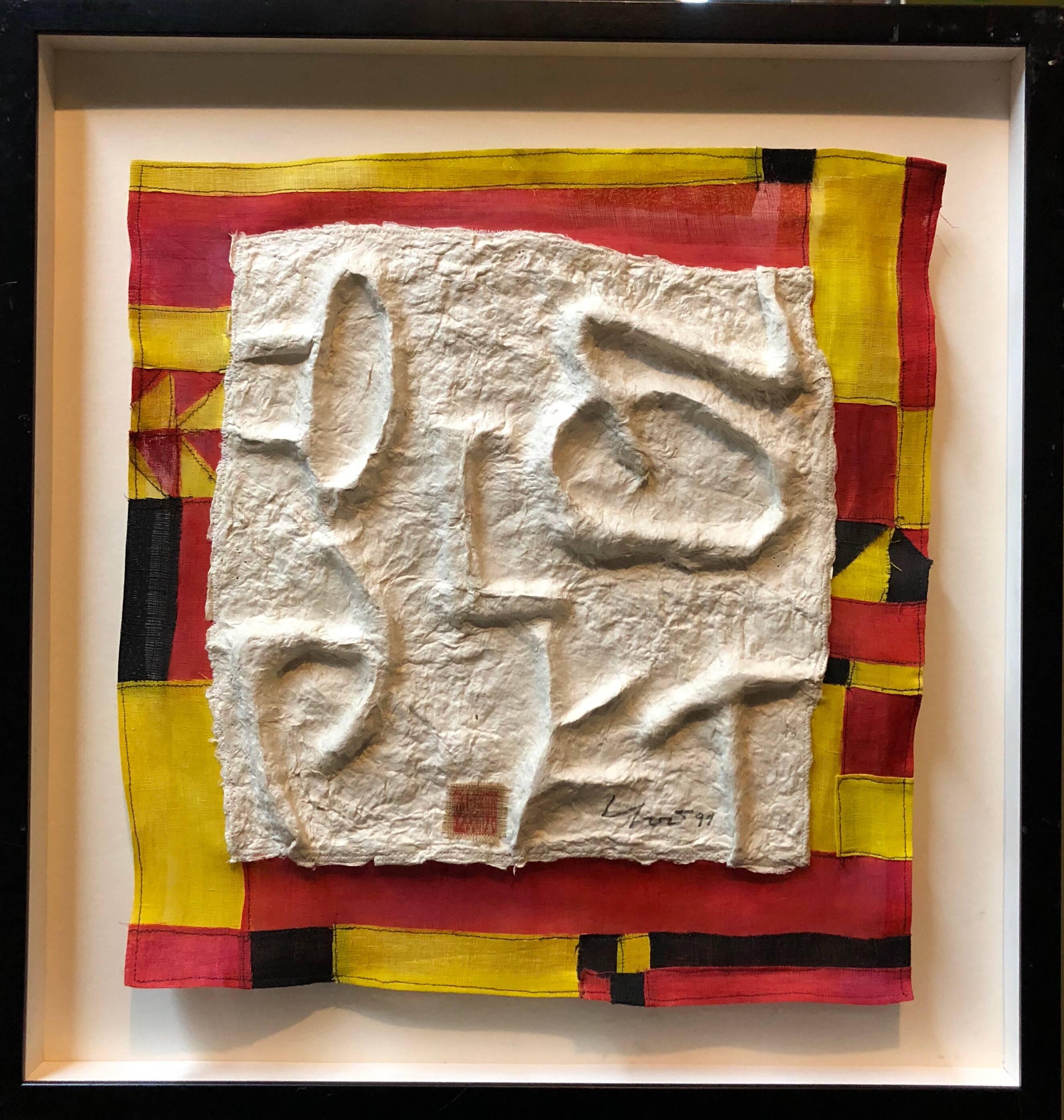 Modernist Abstract Cast Paper Sculpture Textile Collage Wall Hanging - Painting by Hea Sook Yoo