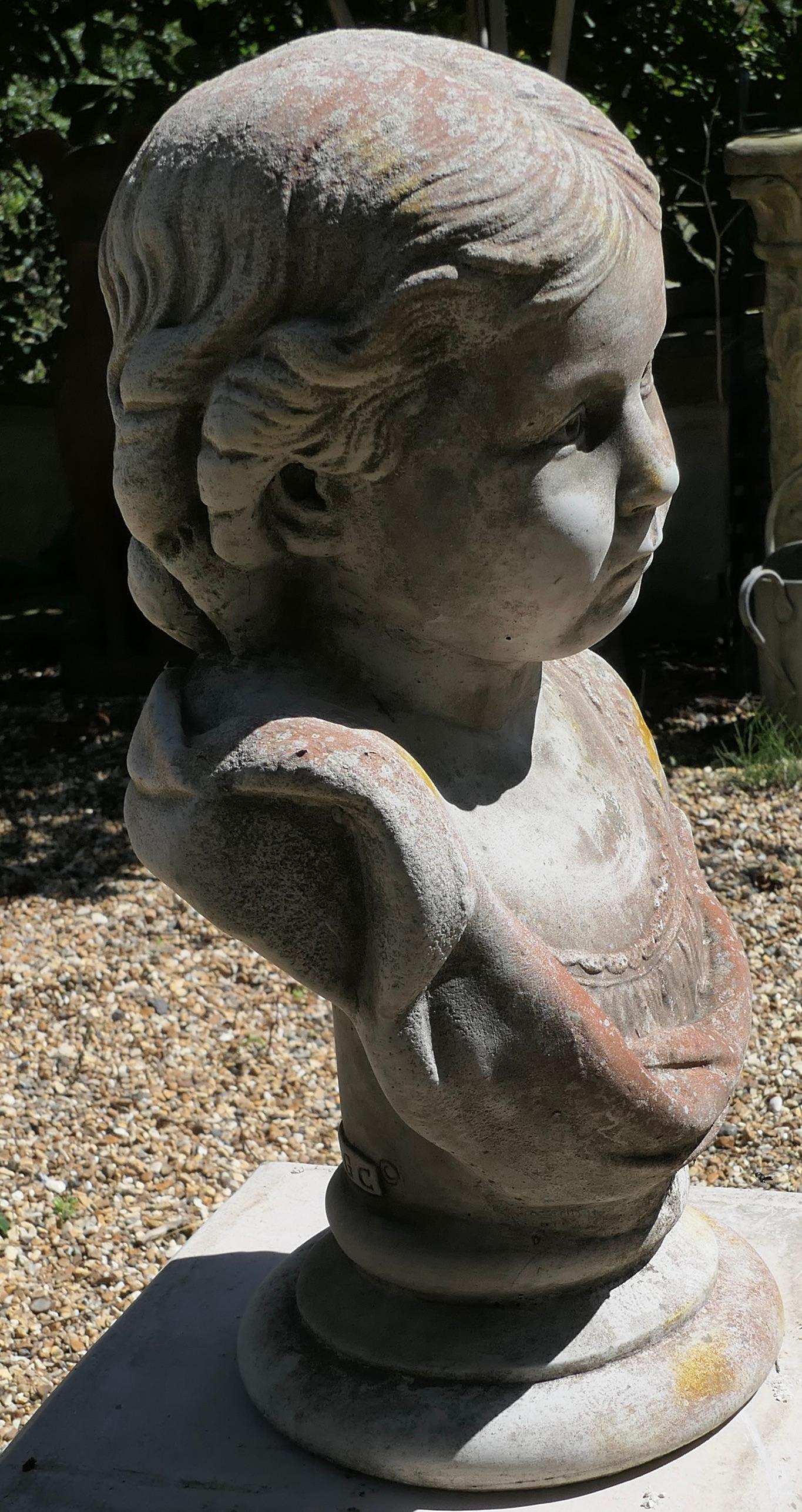  Head and Shoulder Bust of a Young Girl Garden Statue   In Good Condition For Sale In Chillerton, Isle of Wight
