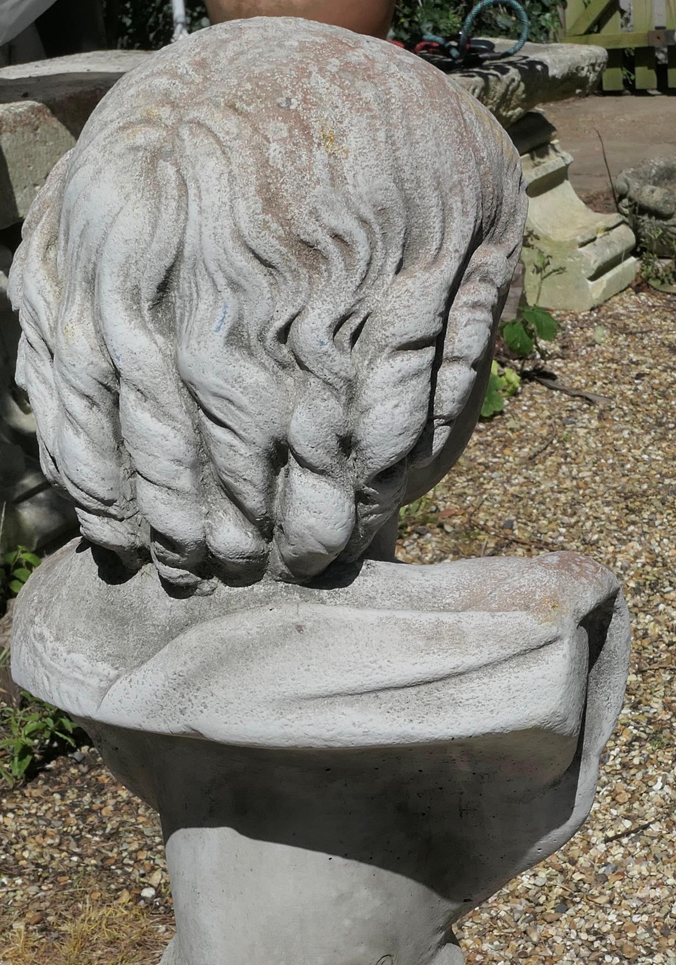 Cast Stone  Head and Shoulder Bust of a Young Girl Garden Statue   For Sale