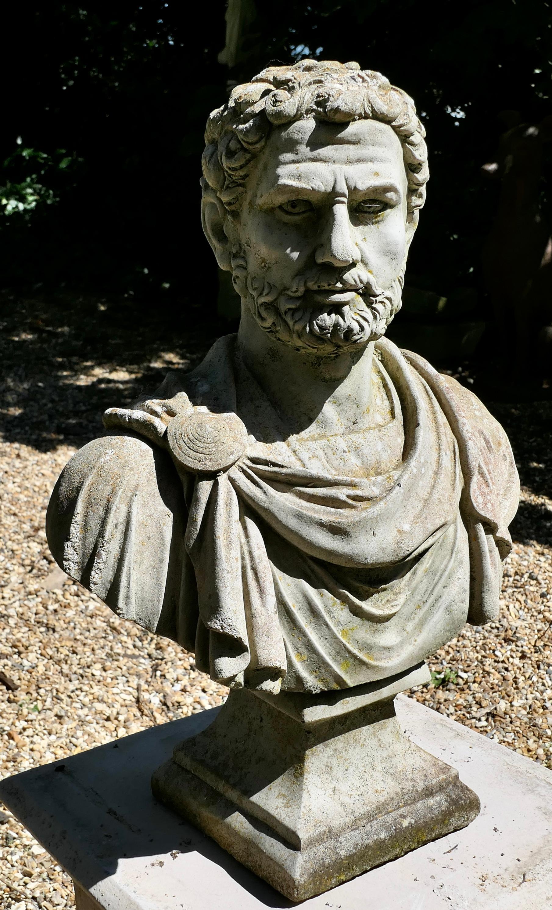 Head and Shoulder Bust of Nero in Cast Stone In Good Condition In Godshill, Isle of Wight