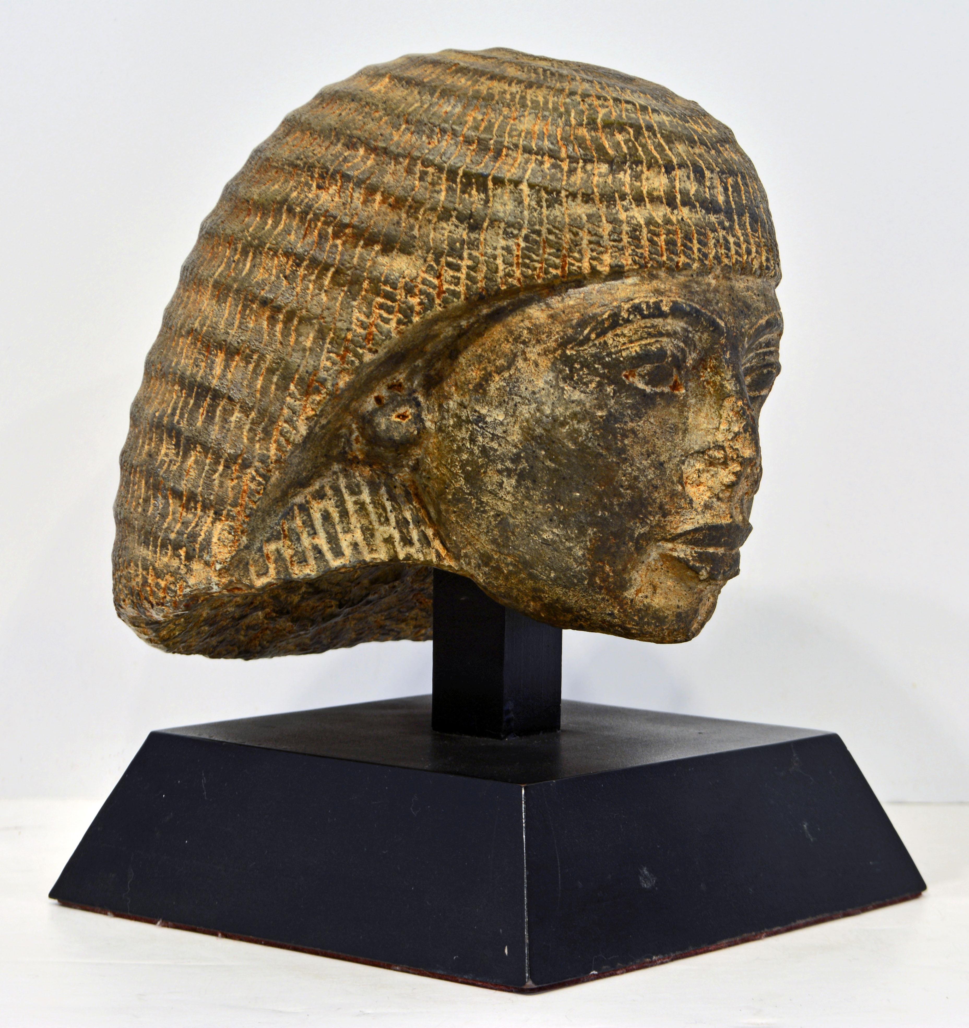 American Head Bust Stone Replica of Rameses I Egypt 1292-1290 BC on Ebonized Base