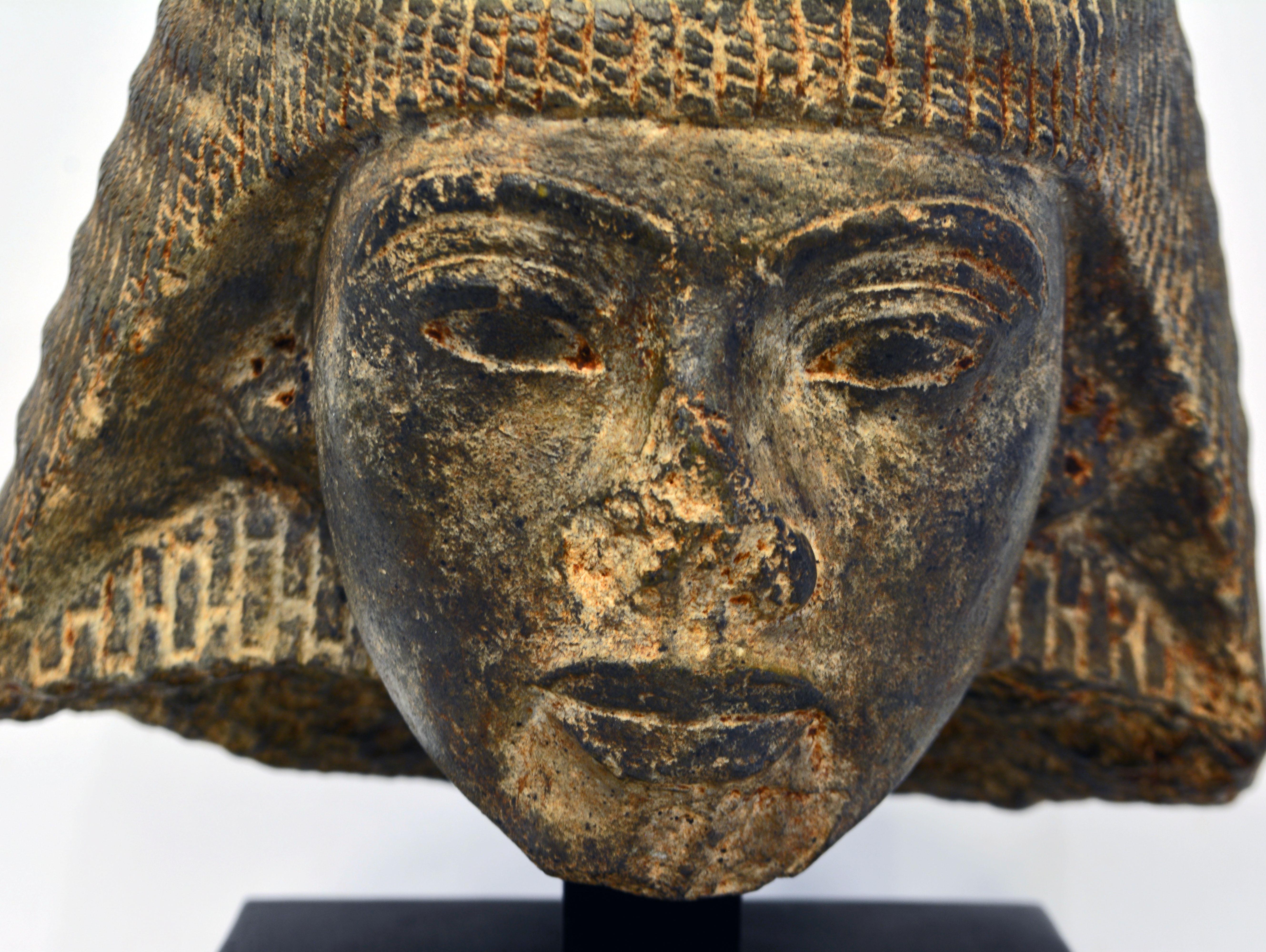 Head Bust Stone Replica of Rameses I Egypt 1292-1290 BC on Ebonized Base In Good Condition In Ft. Lauderdale, FL