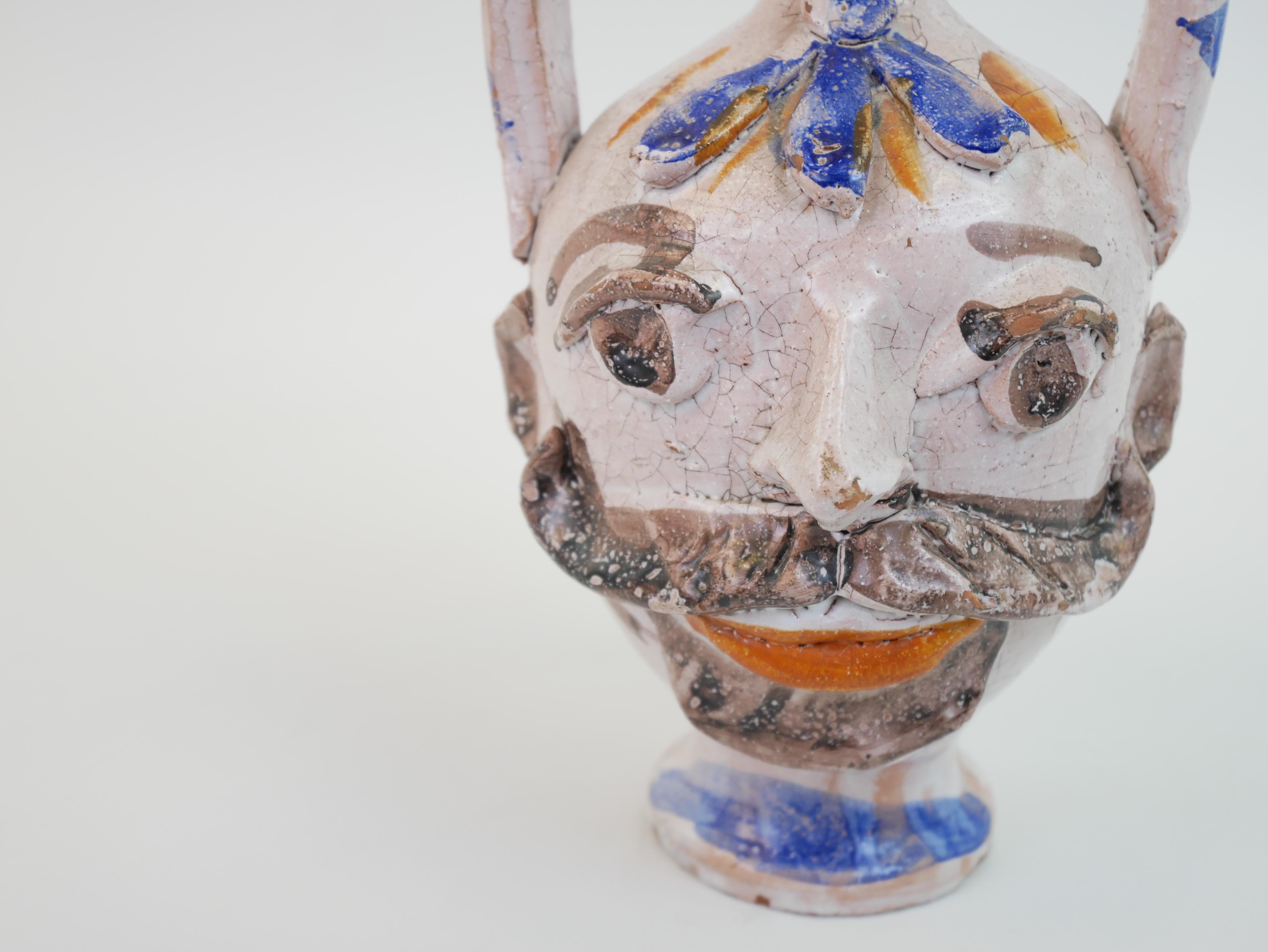 Kopf Keramikskulptur eines Kerzenhalters im Angebot 6