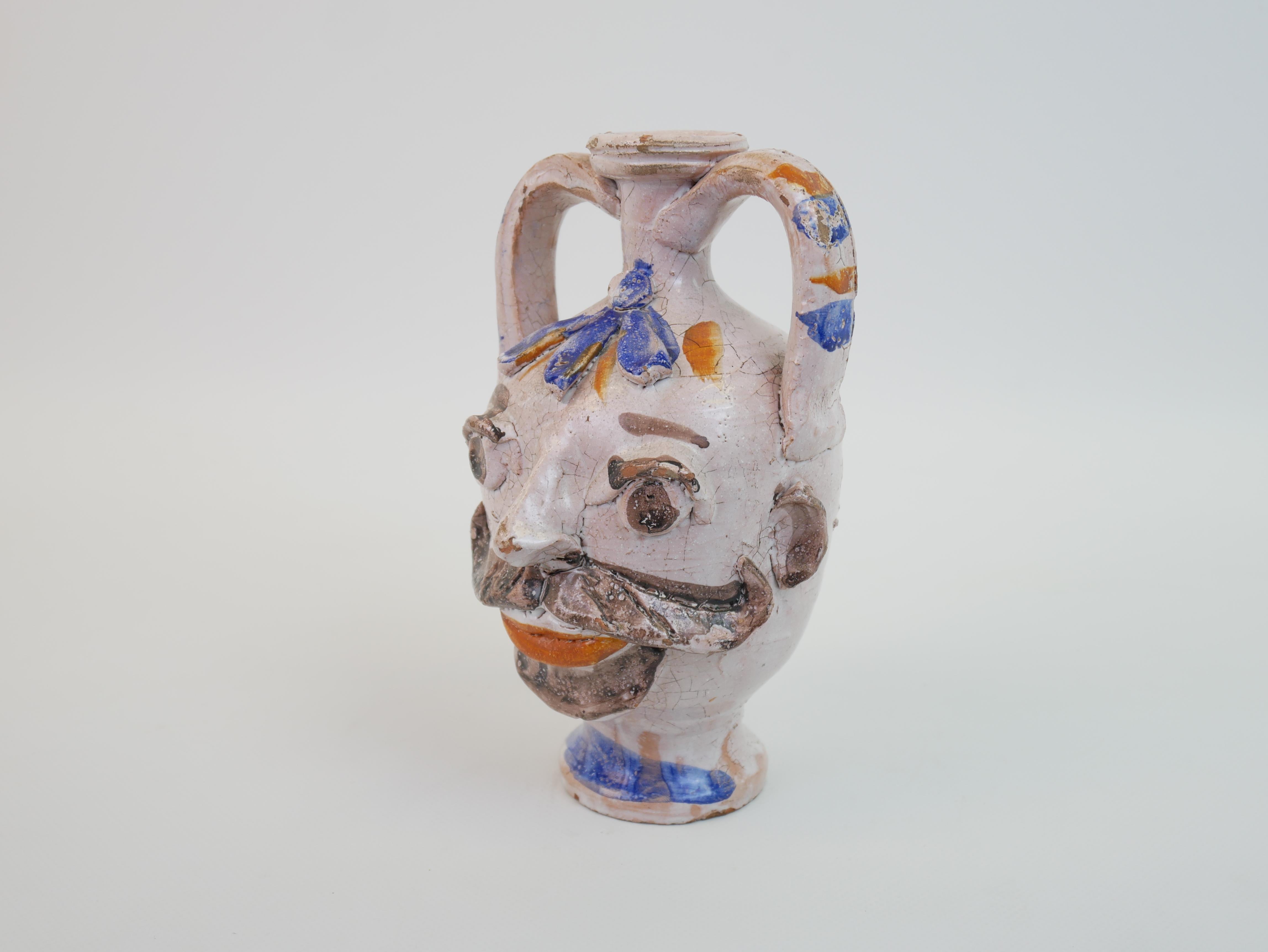 Kopf Keramikskulptur eines Kerzenhalters (Barock) im Angebot