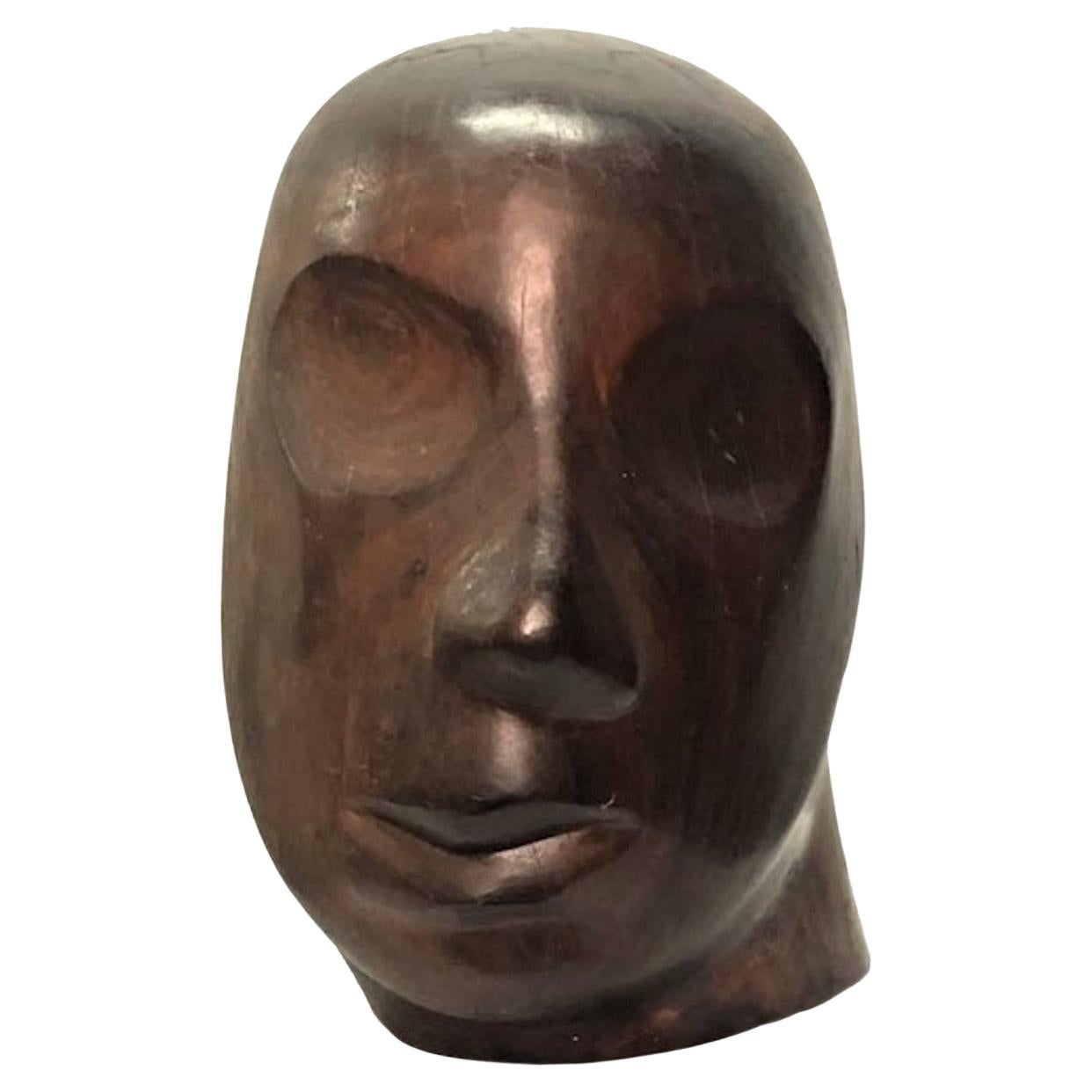 Head, French Modernist Hand-Carved Wood Sculpture, ca. 1950