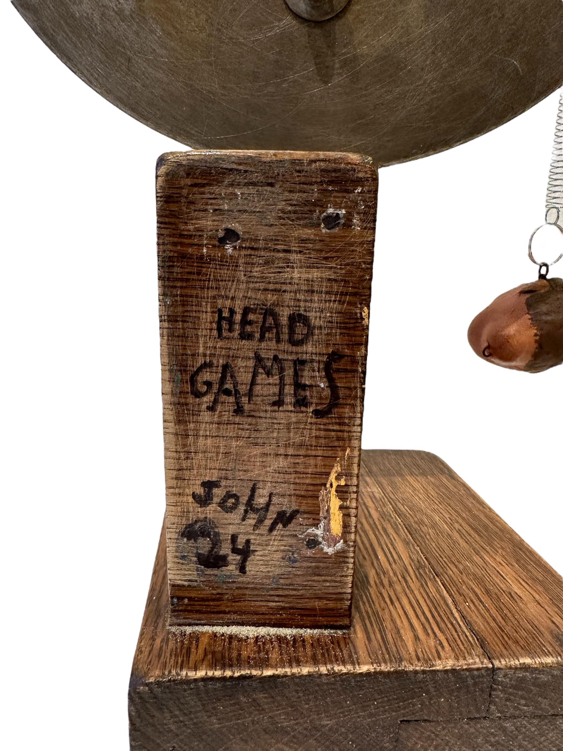 Hand-Painted Head Games, Objet d'Art with Marionette Head and Found Objects For Sale