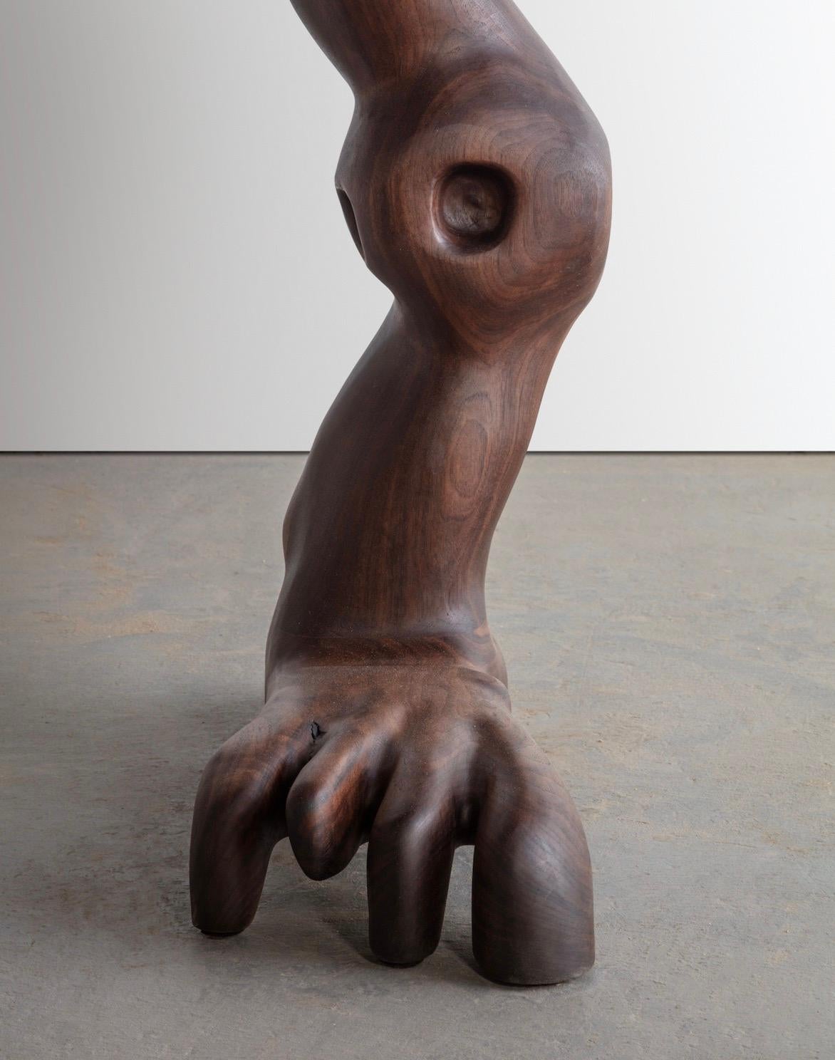 American Organic Hand Carved Sculpture in Oiled Walnut and Limestone by Casey McCafferty For Sale