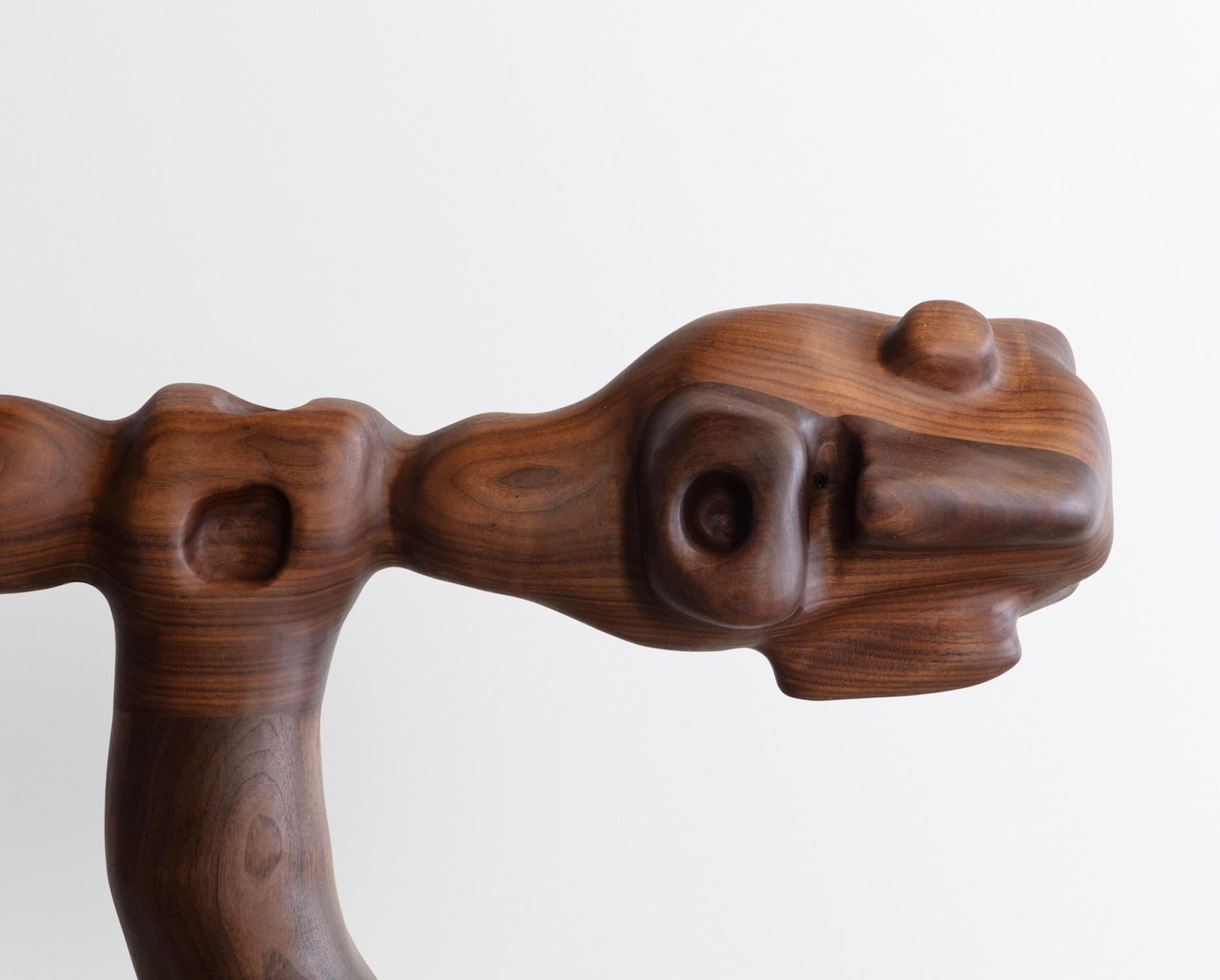 Organic Hand Carved Sculpture in Oiled Walnut and Limestone by Casey McCafferty In New Condition For Sale In Fair Lawn, NJ