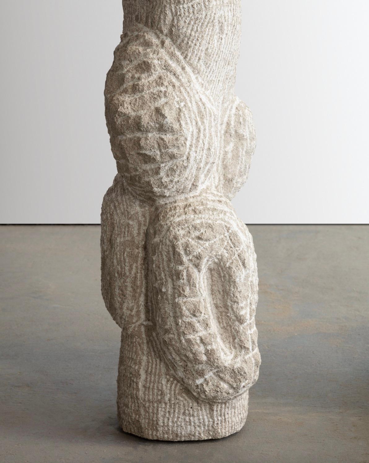 Contemporary Organic Hand Carved Sculpture in Oiled Walnut and Limestone by Casey McCafferty For Sale