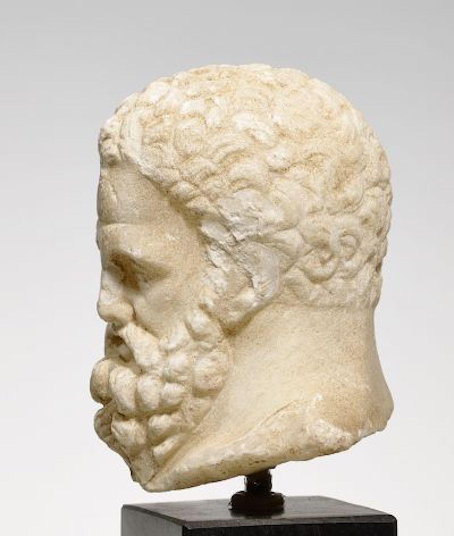 Greek Head „Herakles Farnese“ Hellenistic, ca. 2nd/1st c.BC, White Crystalline Marble 