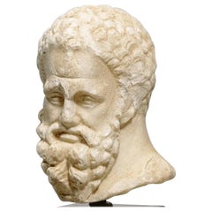 Kopf "Herakles Farnese" Hellenistisch:: ca. 2./1. Jh. v. Chr.:: Weißer kristalliner Marmor