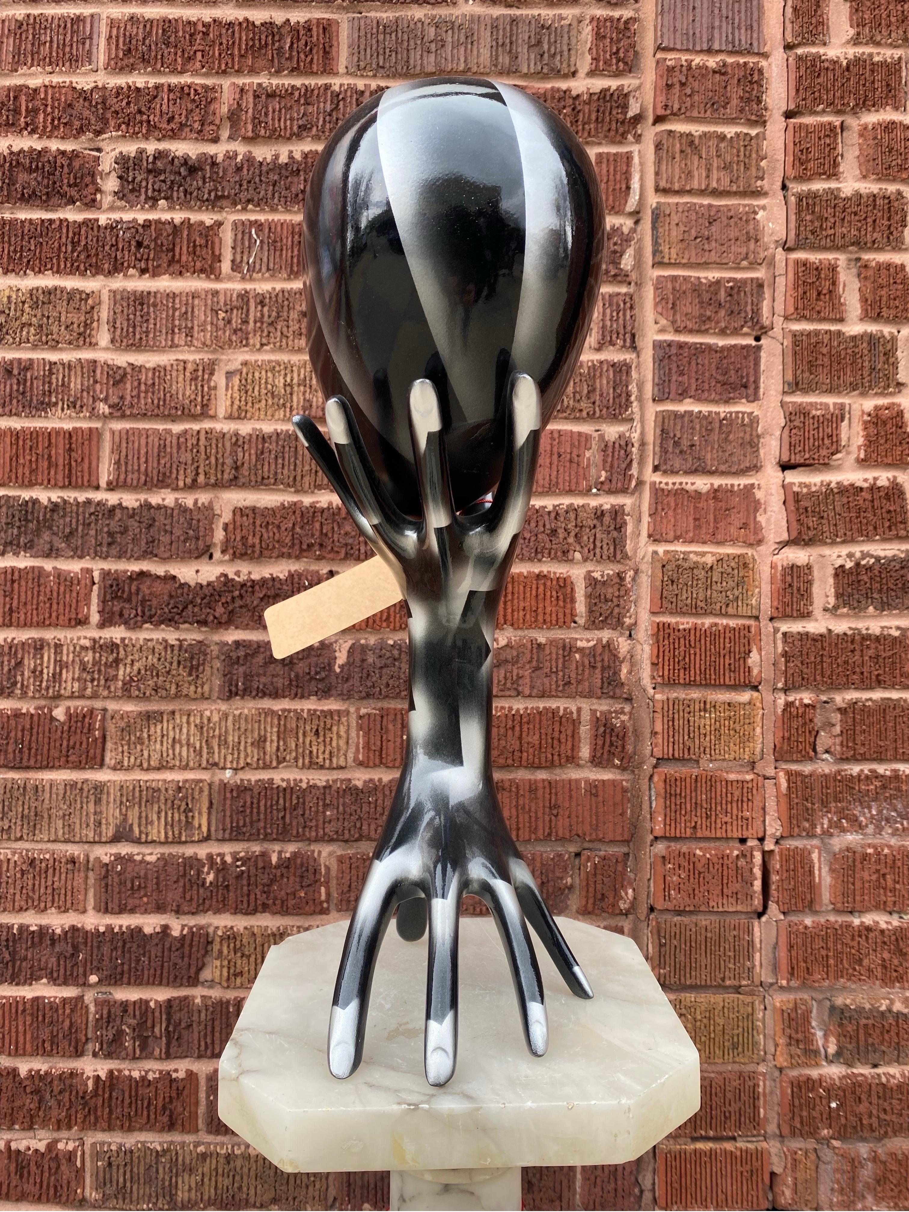 Head-in-Hand 1990s Short Black and Silver Sculpture In Good Condition For Sale In Chicago, IL