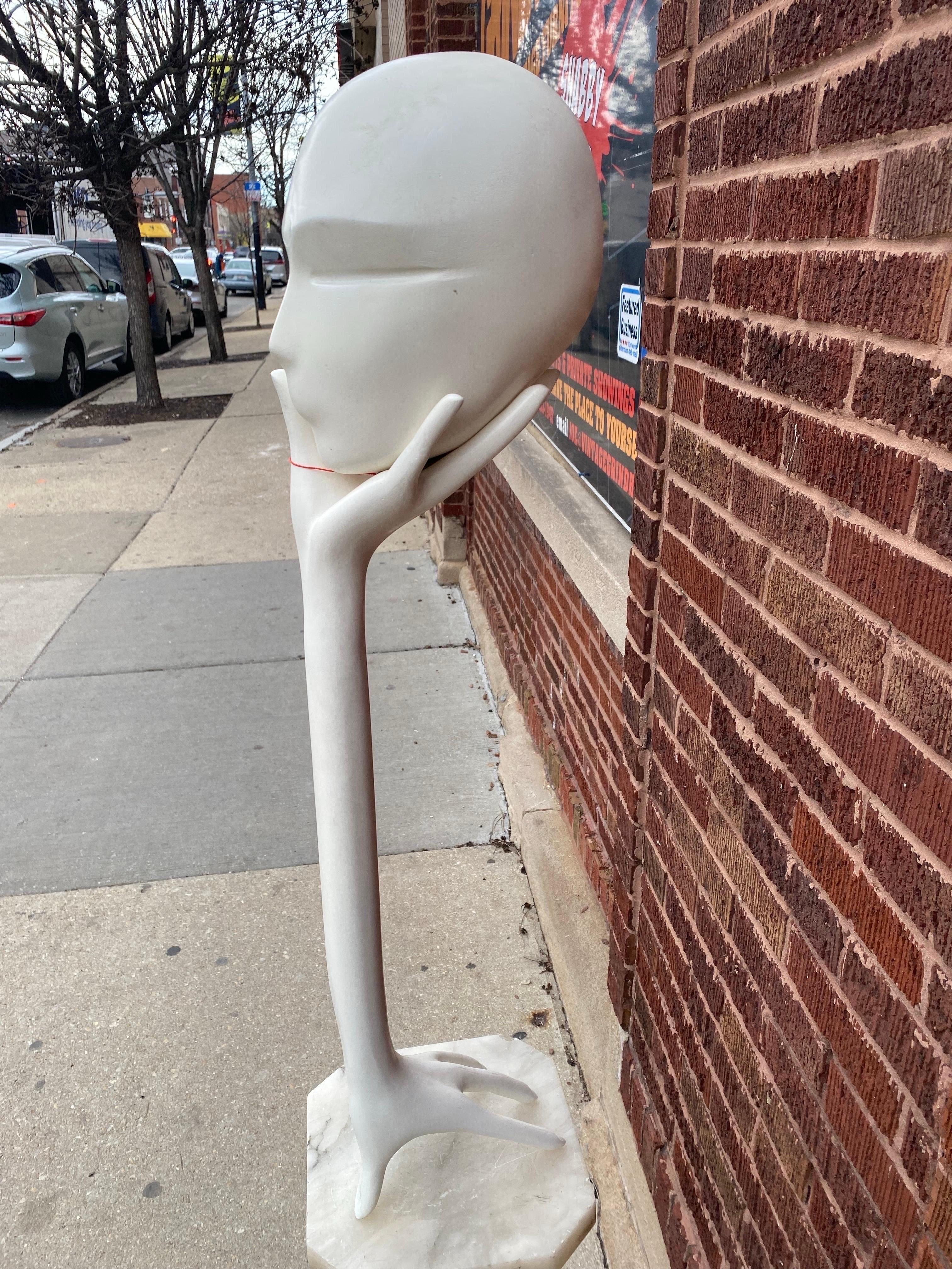 Post-Modern Head-in-Hand 1990s Tall White Sculpture For Sale