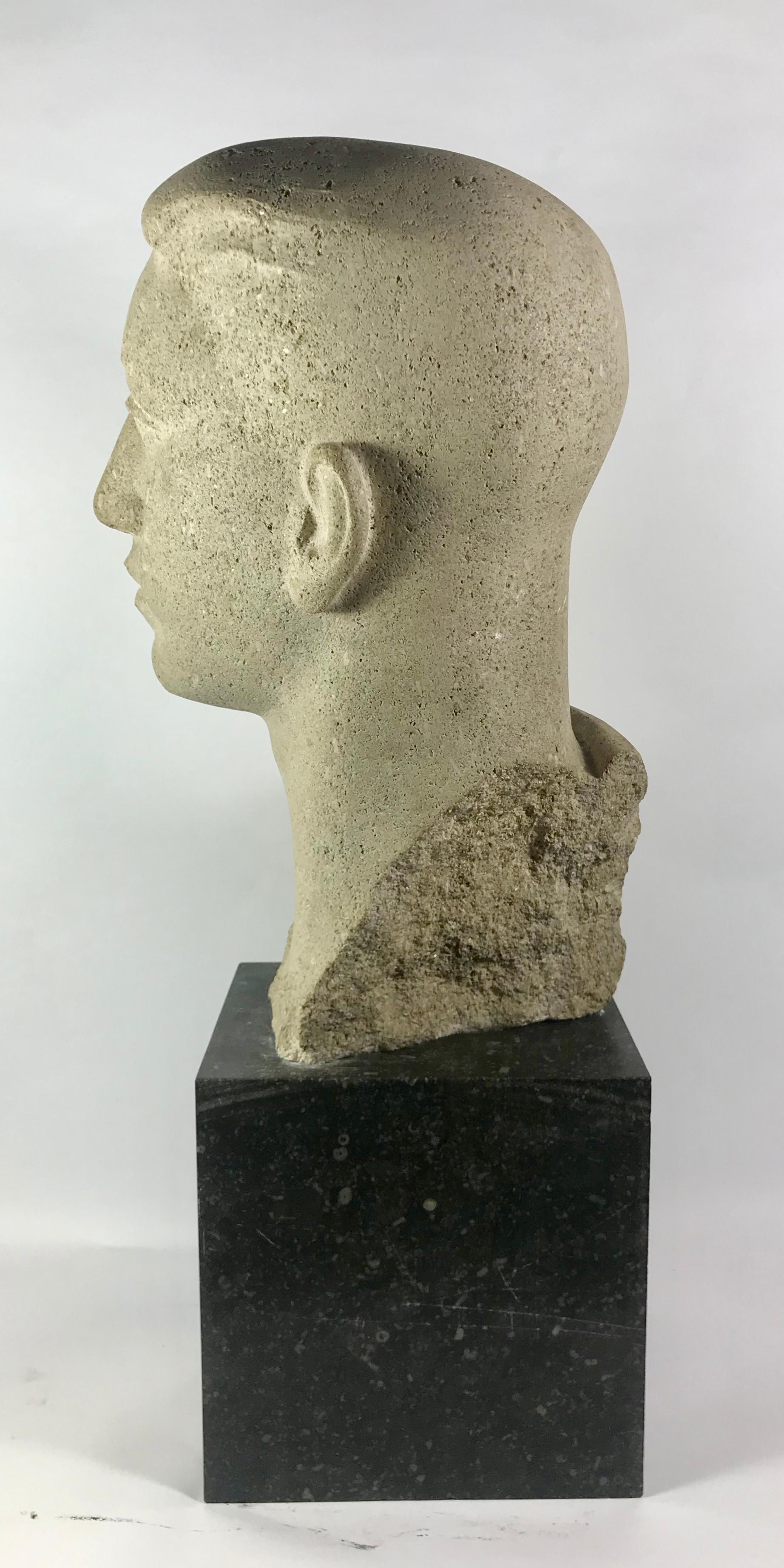 Mid-Century Modern Head in Stone of a Young Man, France, 1950s For Sale