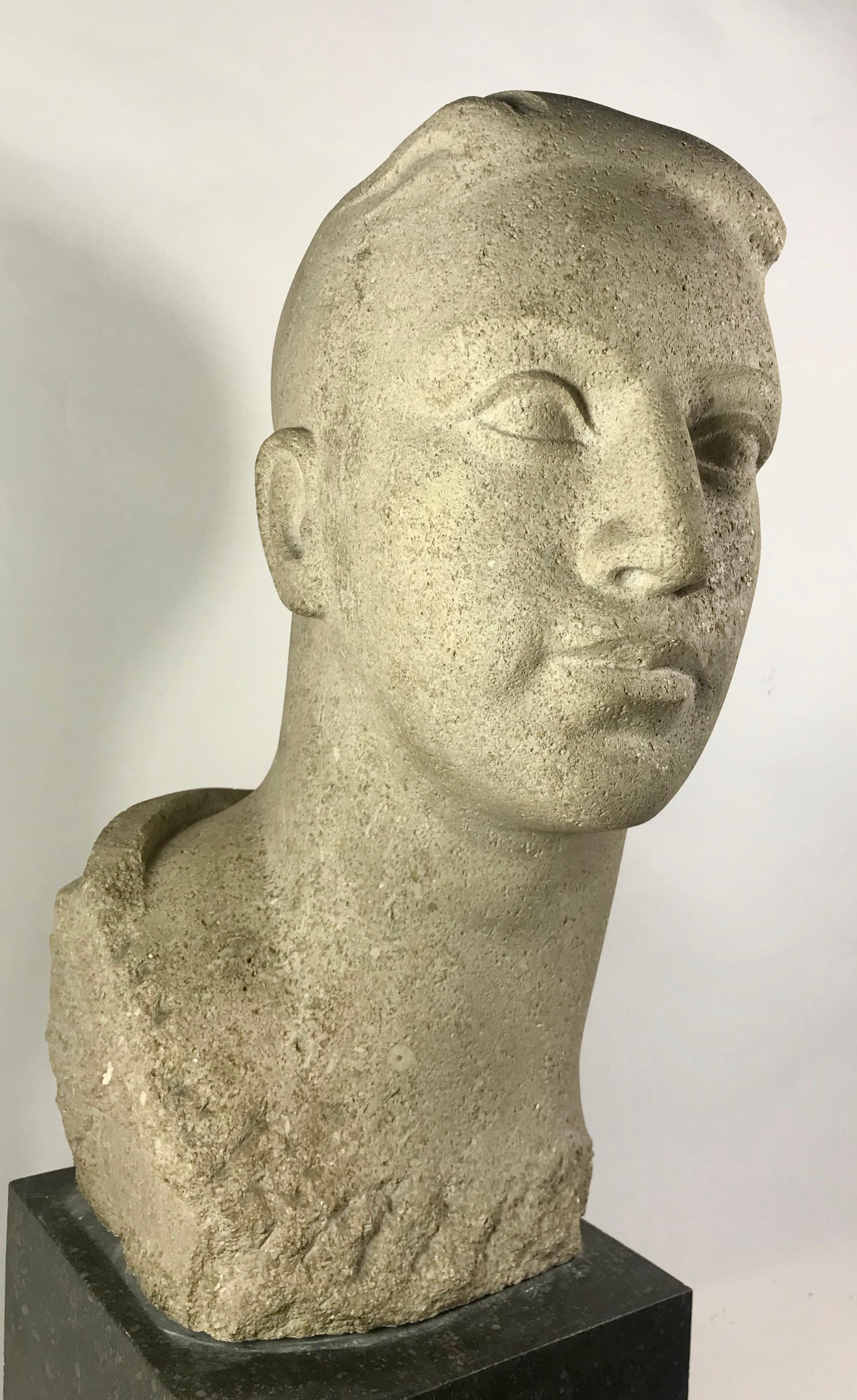 French Head in Stone of a Young Man, France, 1950s For Sale