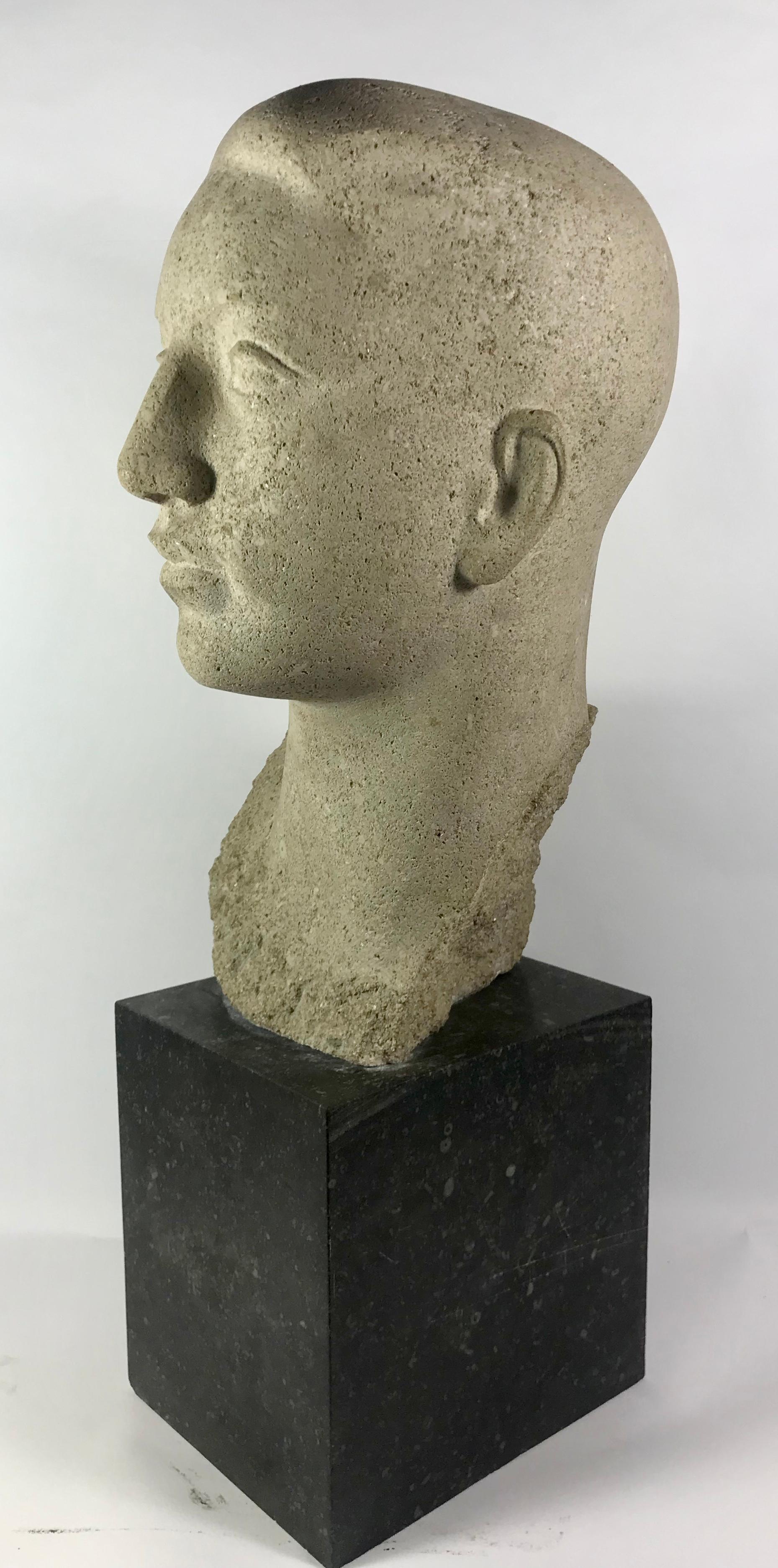 Head in Stone of a Young Man, France, 1950s In Good Condition For Sale In Sint Annaland, NL