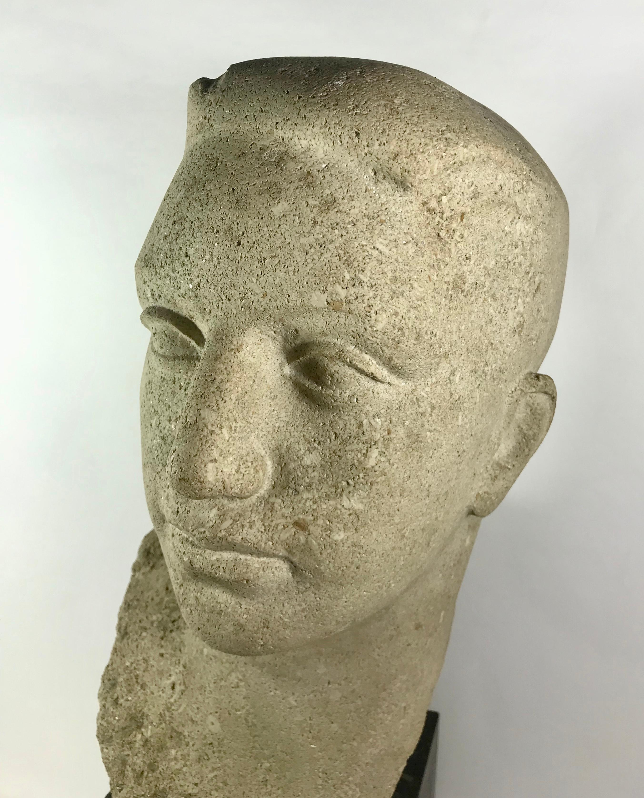 Mid-20th Century Head in Stone of a Young Man, France, 1950s For Sale