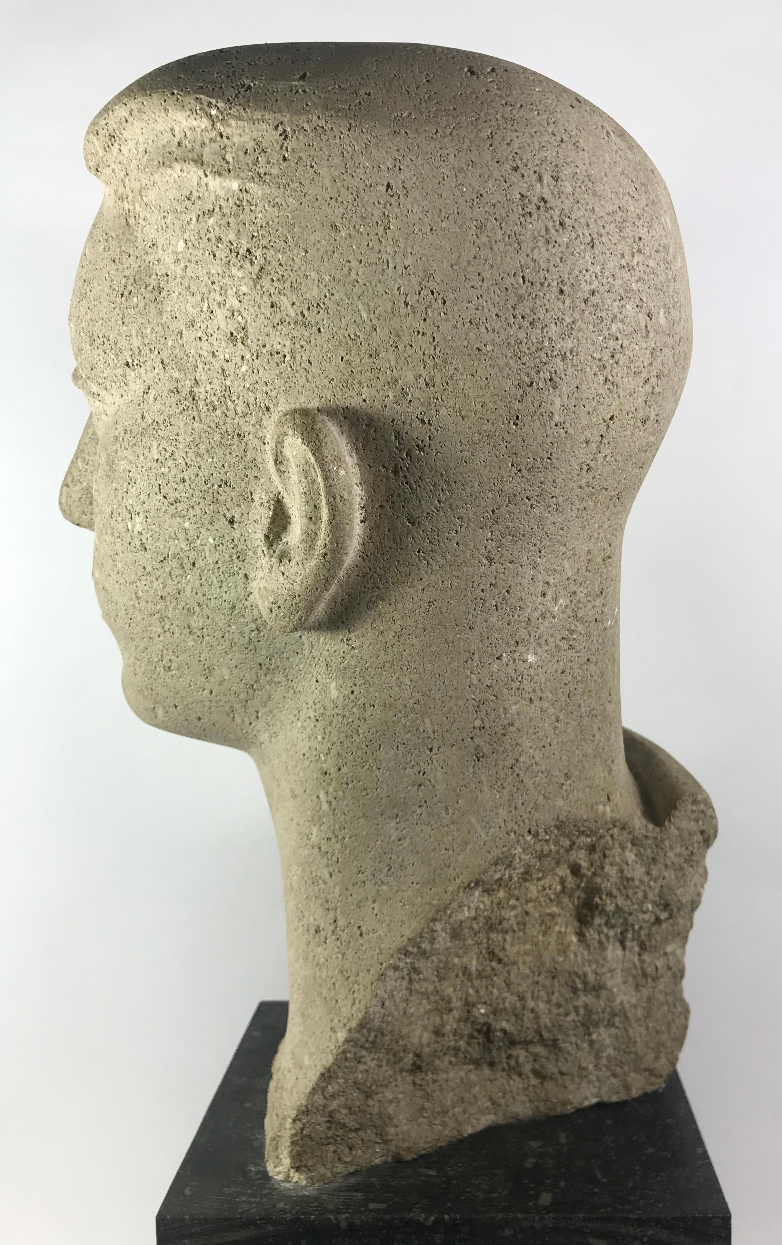 Granite Head in Stone of a Young Man, France, 1950s For Sale