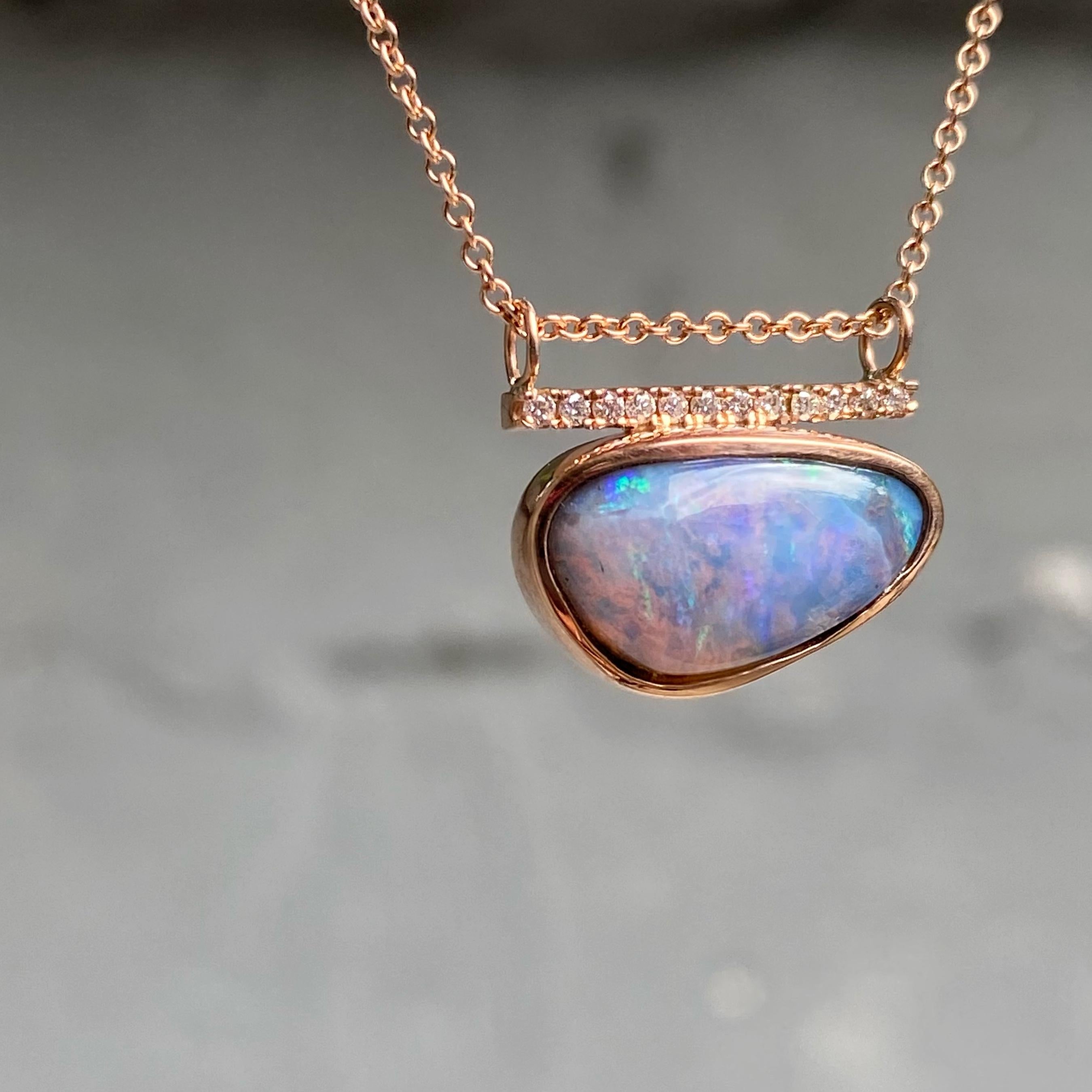 Contemporary Head in the Clouds Rose Gold Opal Necklace No. 15 with Diamonds by NIXIN Jewelry For Sale