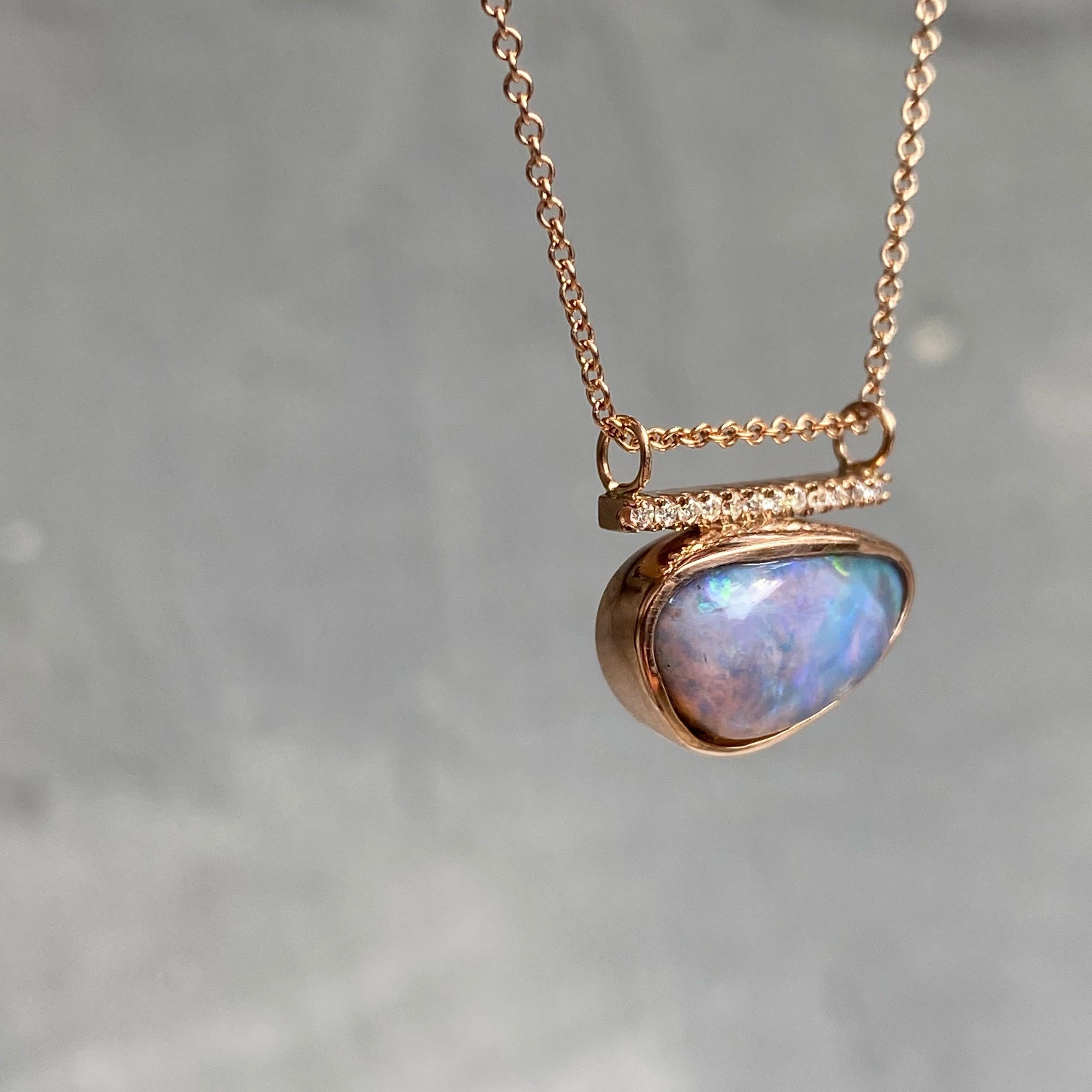 Brilliant Cut Head in the Clouds Rose Gold Opal Necklace No. 15 with Diamonds by NIXIN Jewelry For Sale