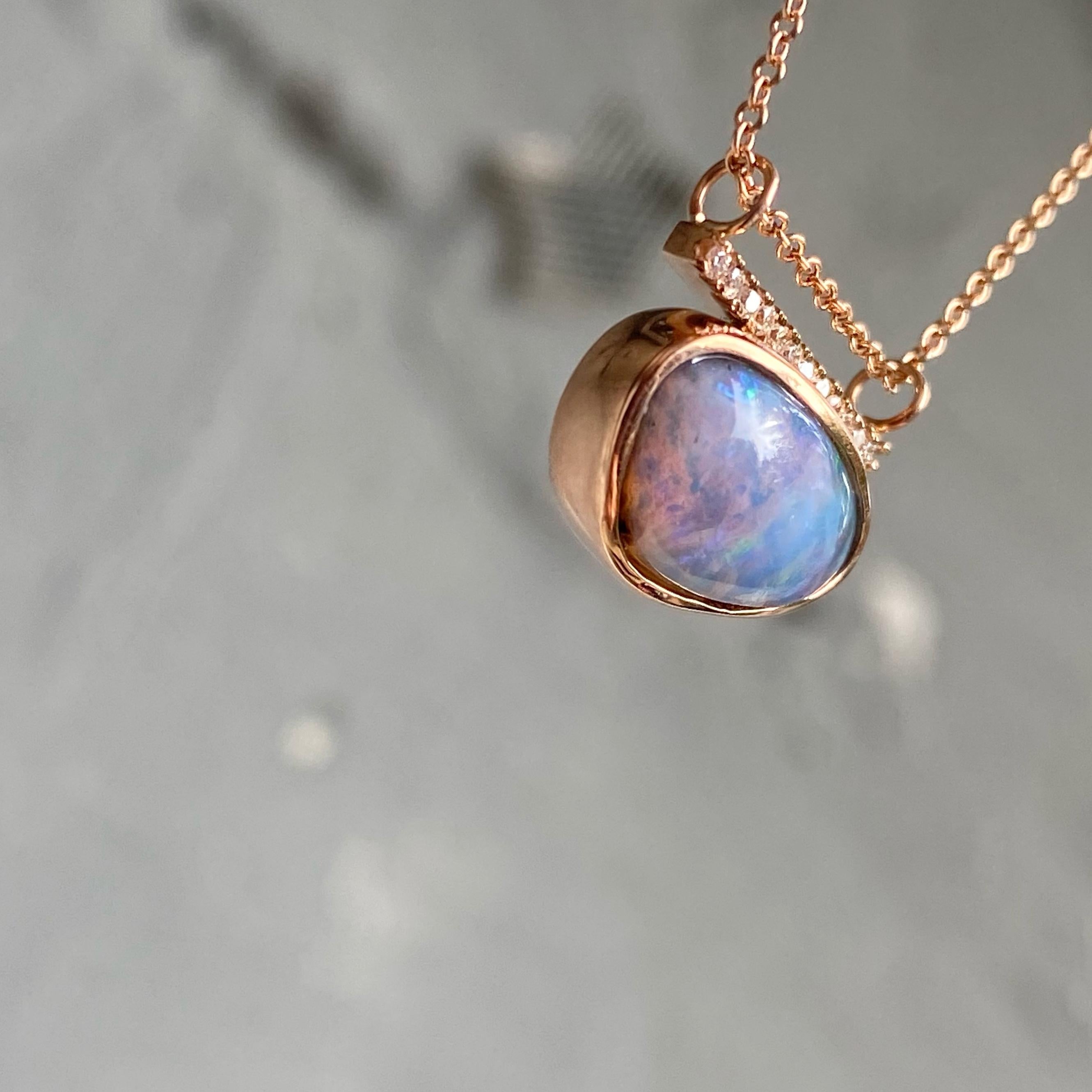 Head in the Clouds Rose Gold Opal Necklace No. 15 with Diamonds by NIXIN Jewelry In New Condition In Los Angeles, CA
