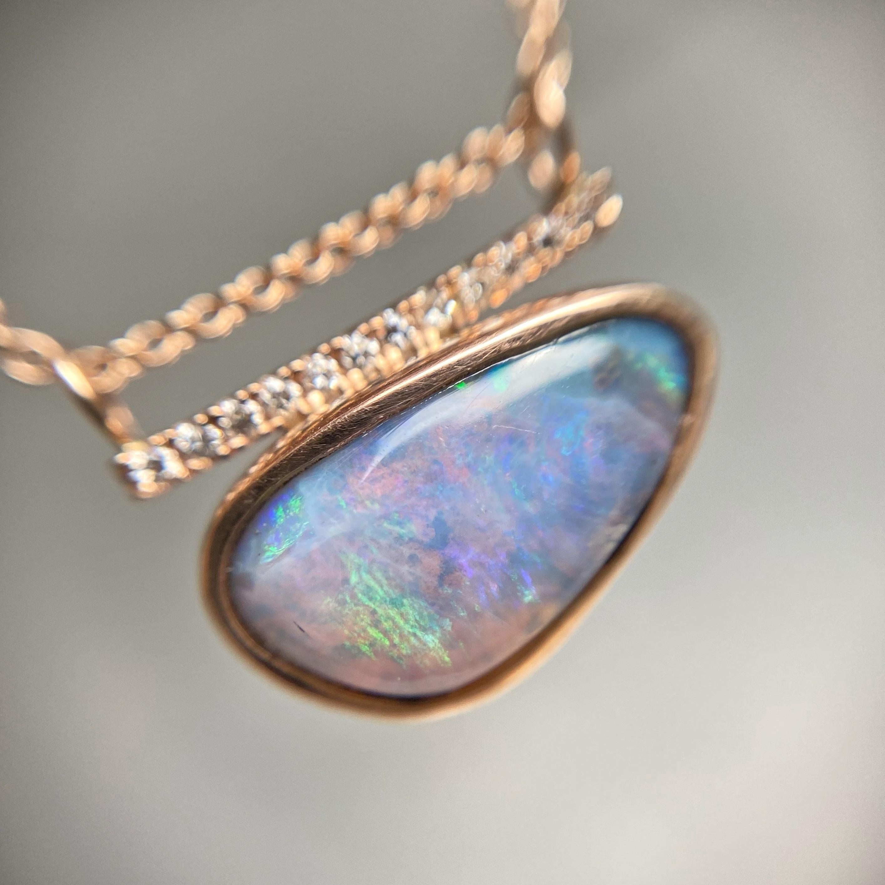 Women's Head in the Clouds Rose Gold Opal Necklace No. 15 with Diamonds by NIXIN Jewelry For Sale