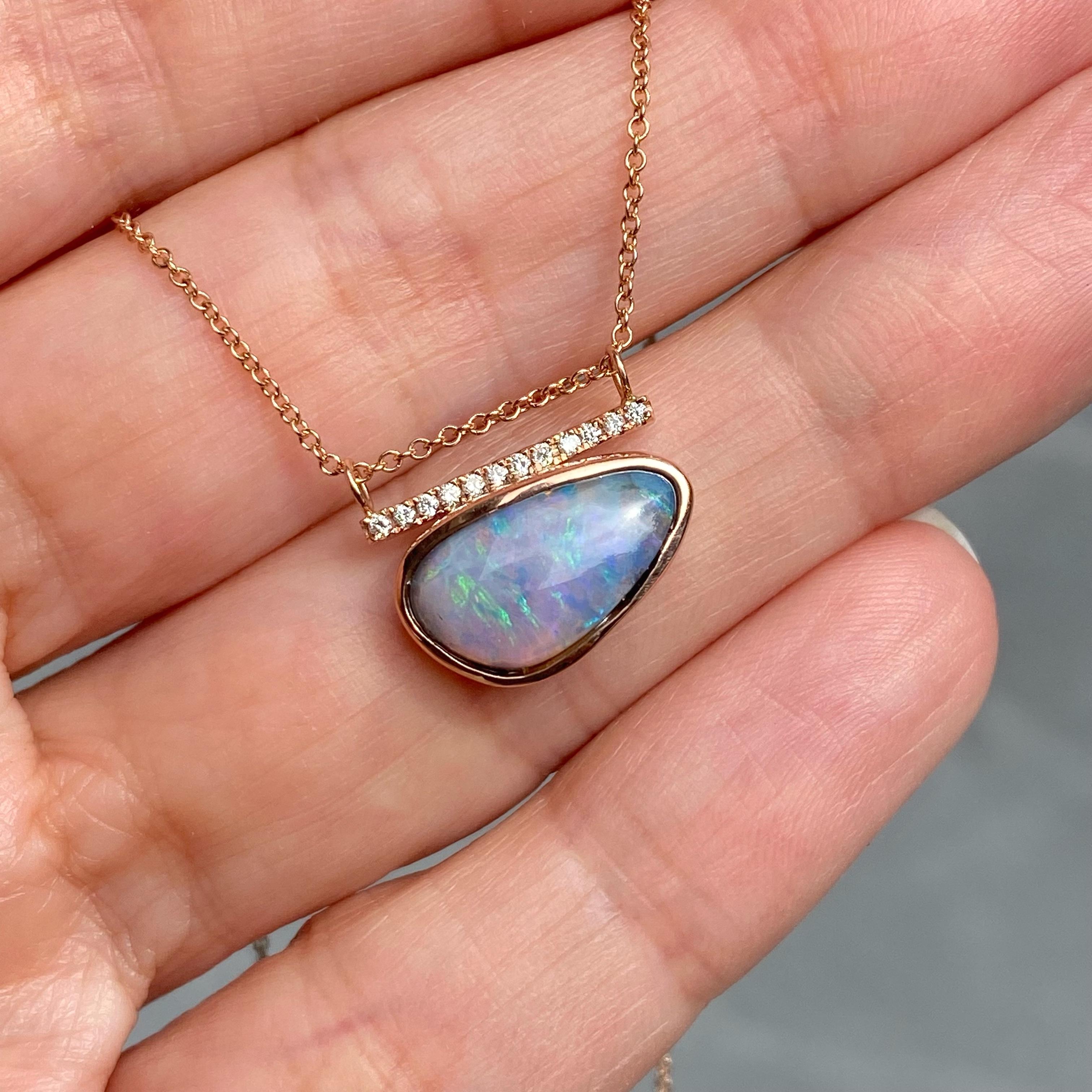 Head in the Clouds Rose Gold Opal Necklace No. 15 with Diamonds by NIXIN Jewelry For Sale 1