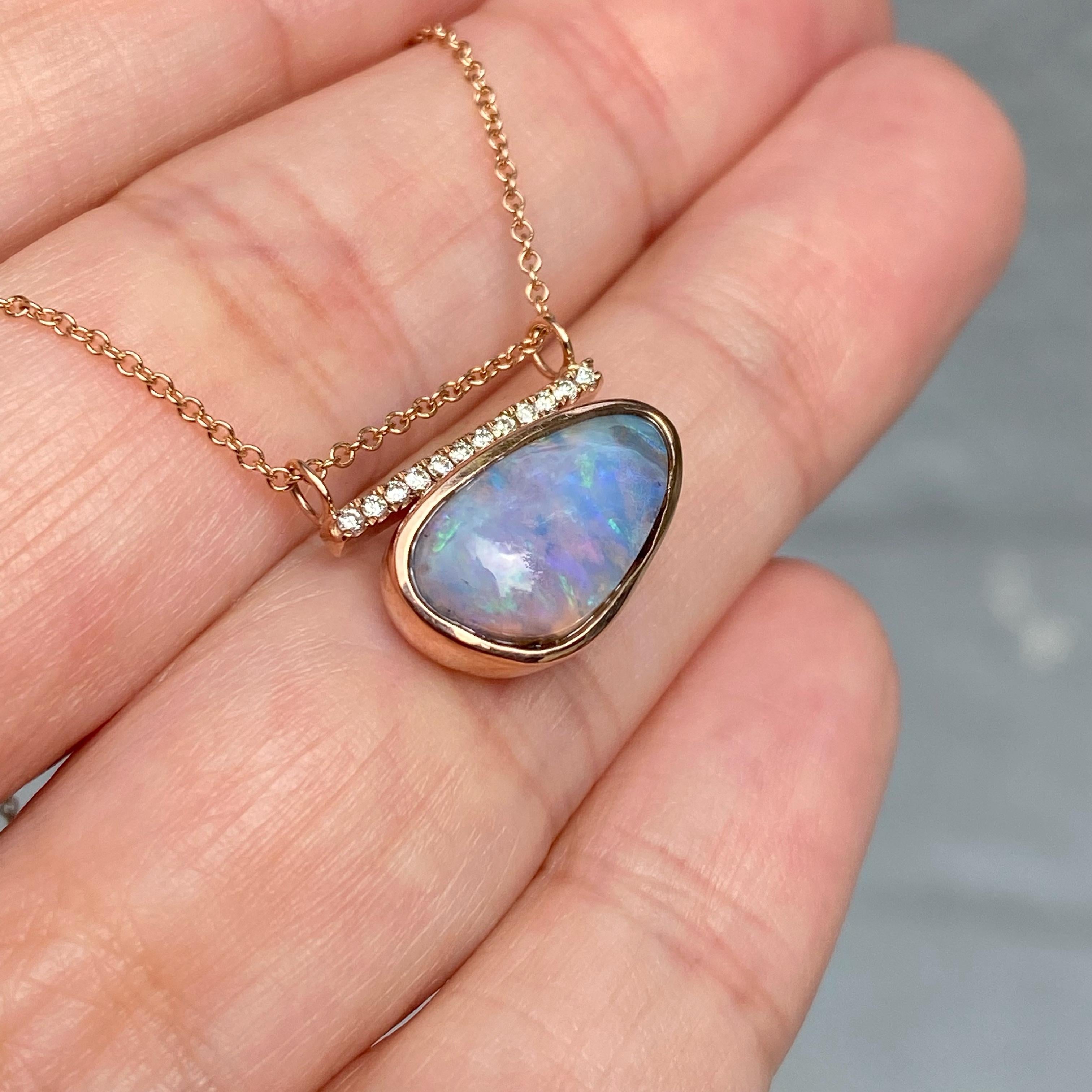 Head in the Clouds Rose Gold Opal Necklace No. 15 with Diamonds by NIXIN Jewelry 2