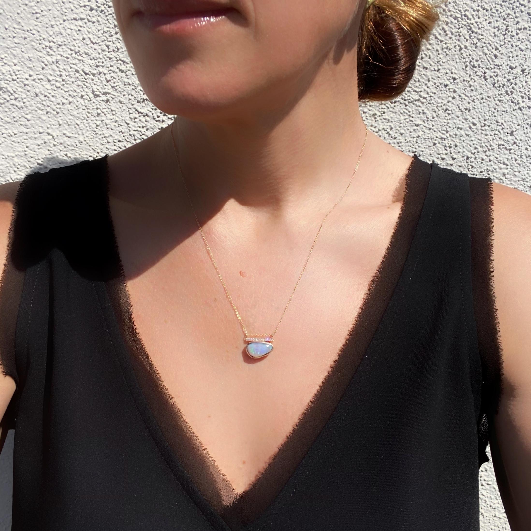 Head in the Clouds Rose Gold Opal Necklace No. 15 with Diamonds by NIXIN Jewelry 3