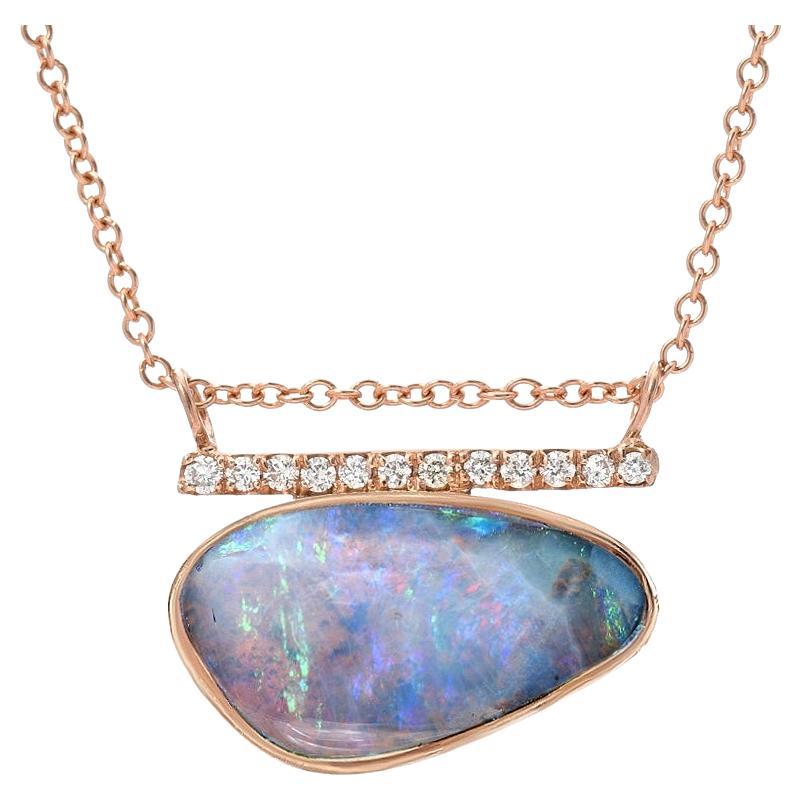 Head in the Clouds Rose Gold Opal Necklace No. 15 with Diamonds by NIXIN Jewelry For Sale