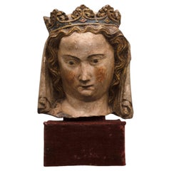 Head of a crowned Virgin - Lorraine, first half of 14th century