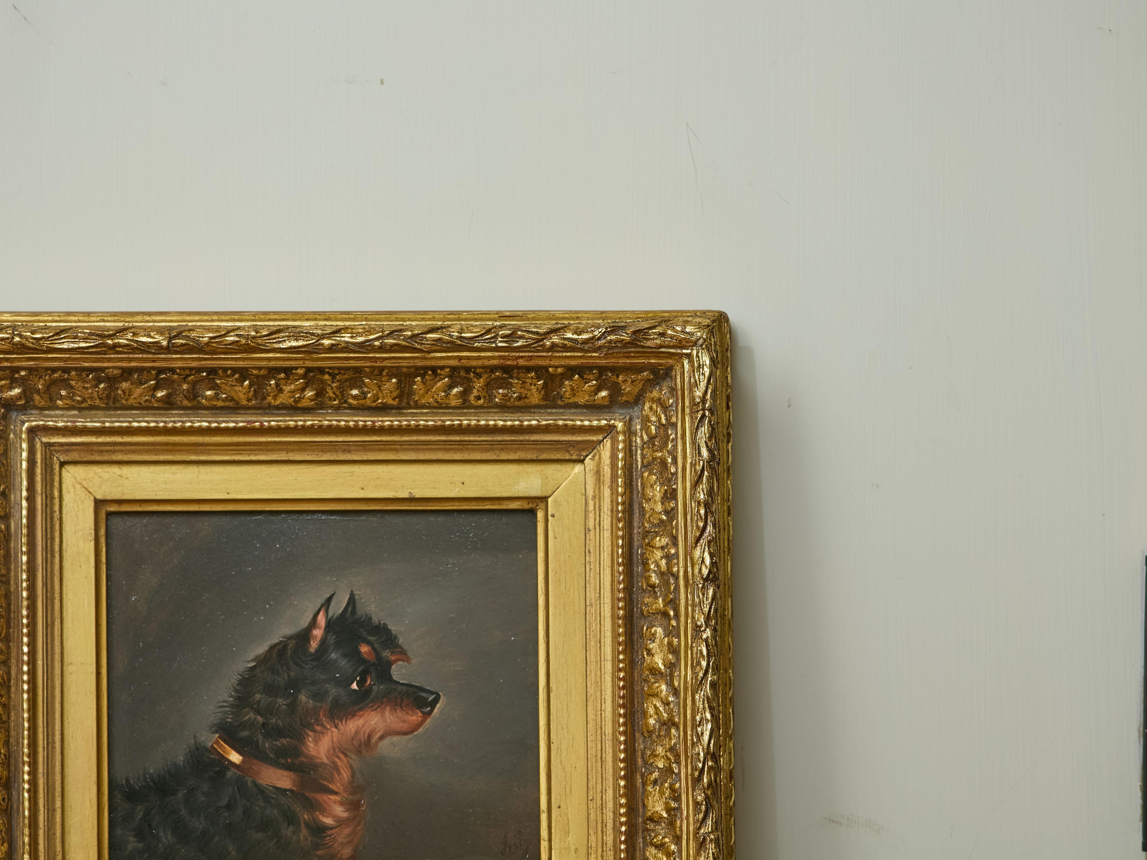 Intagliato Testa di Norwich Terrier Olio su pannello Pittura di cani dopo Edwin Loder di Bath
