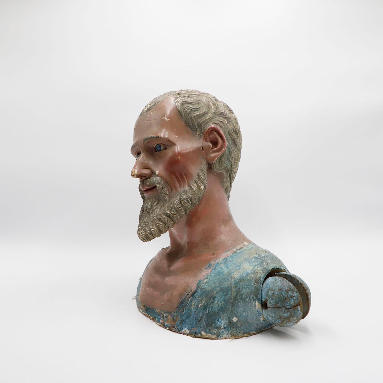 Cabeza de santo del siglo XVIII Talla de madera Colonial español en venta