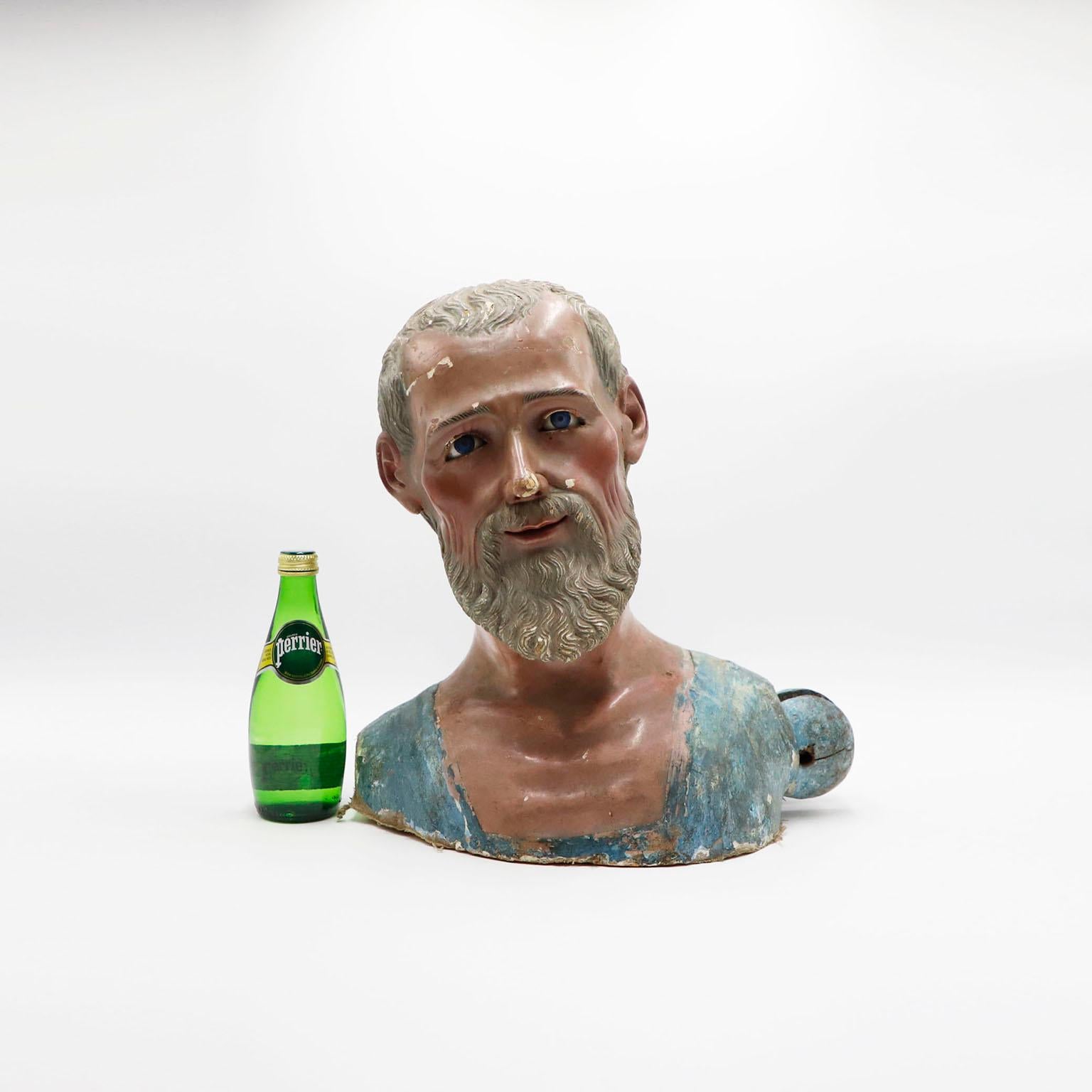 Cabeza de santo del siglo XVIII Talla de madera Mexicano en venta