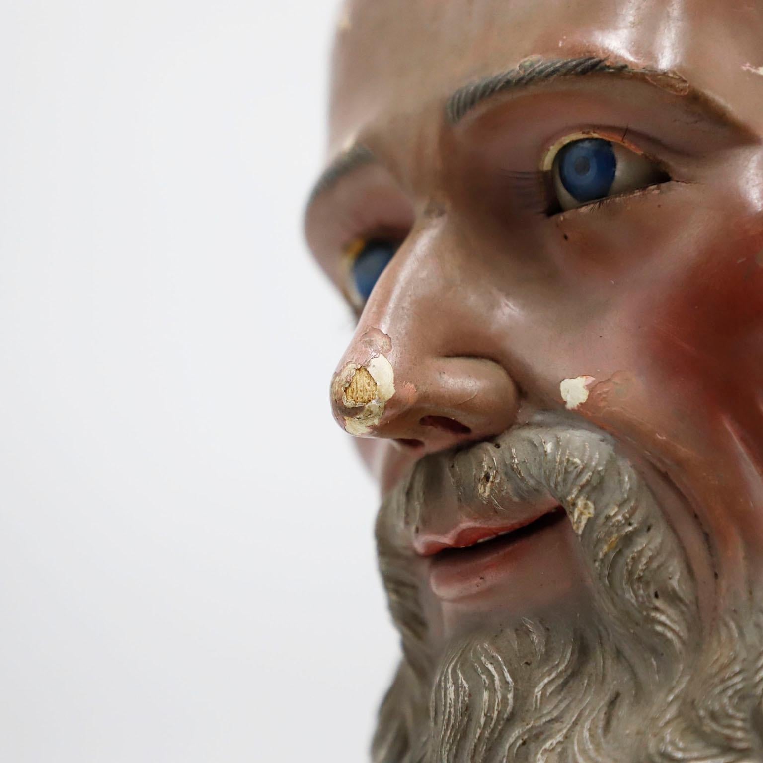 Cabeza de santo del siglo XVIII Talla de madera en Bastante bueno estado para la venta en Mexico City, CDMX
