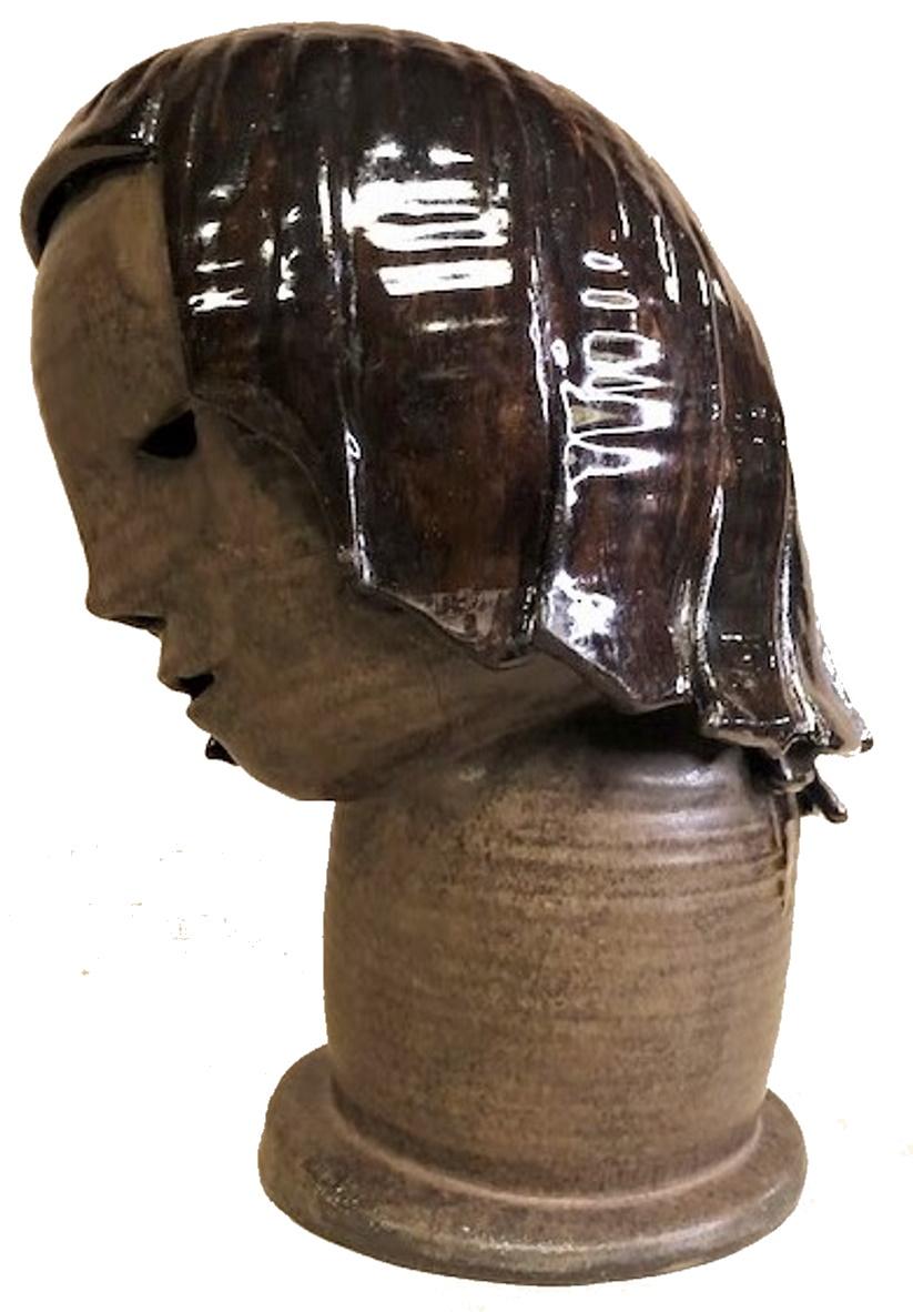 Hand-Painted Linn Lovejoy Phelan, Head of a Woman, Modernist Ceramic Sculpture, 1953 For Sale