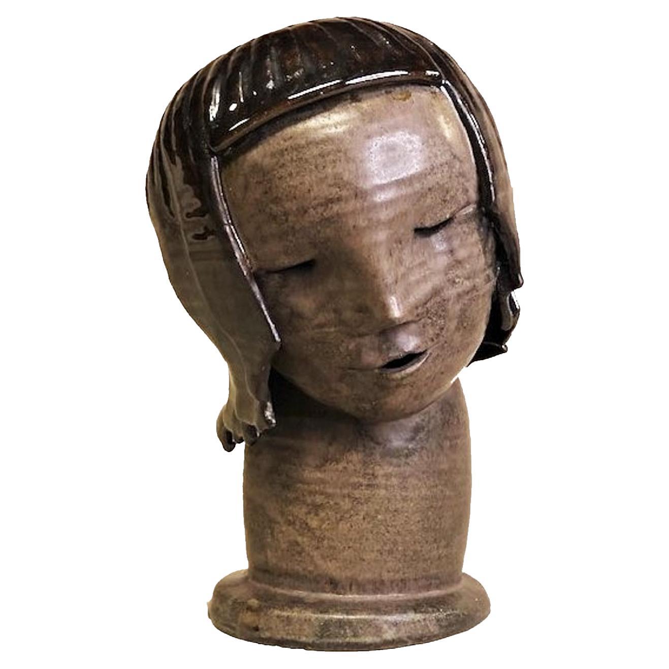 Tête de femme, sculpture en céramique moderniste de Linn Lovejoy Phelan, 1953 en vente