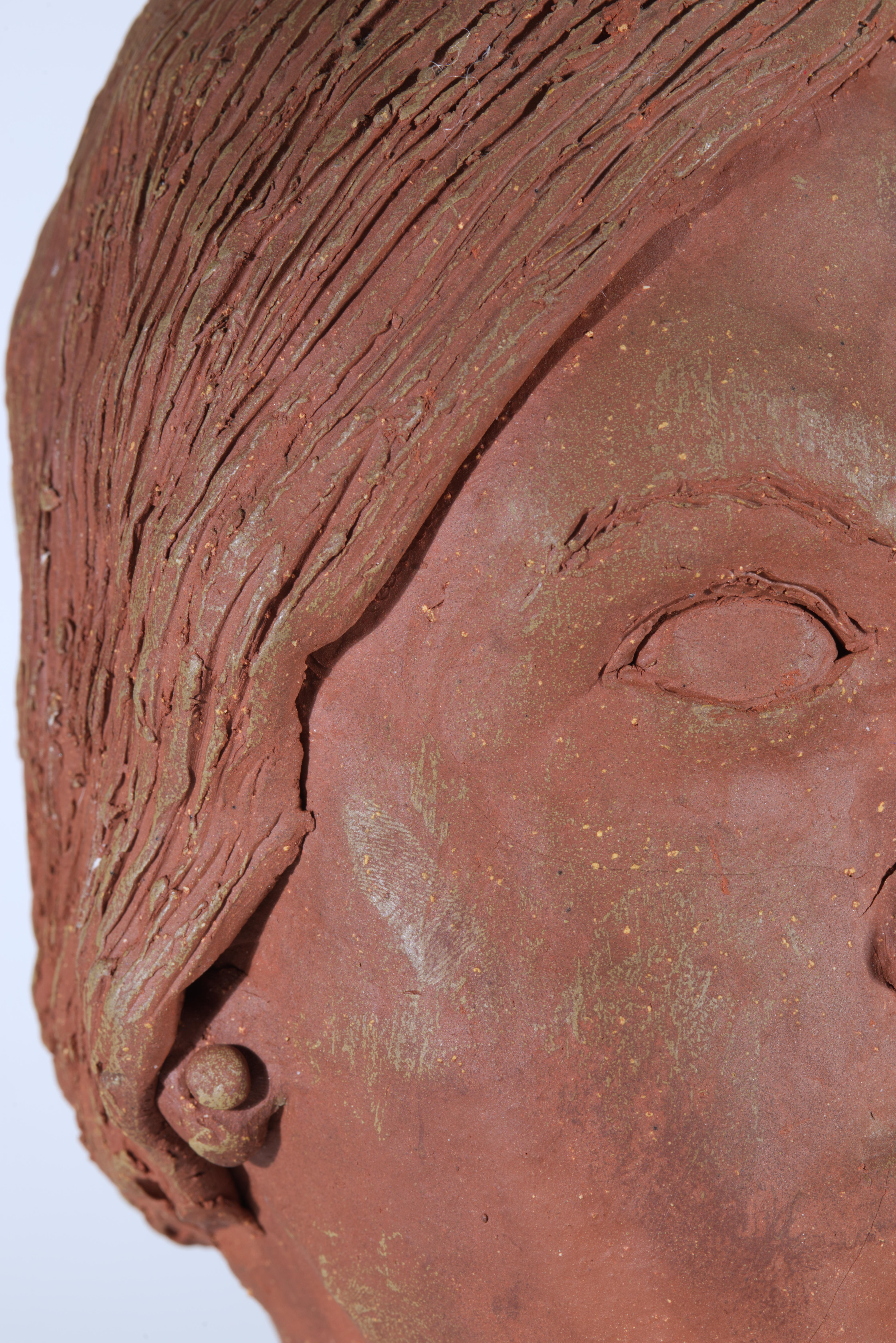 Clay Head of a Woman, Ceramic Sculpture, American Studio Pottery 1970s
