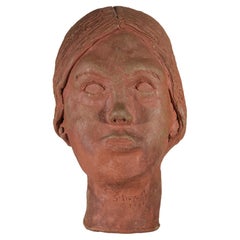 Head of a Woman, Ceramic Sculpture, American Studio Pottery 1970s