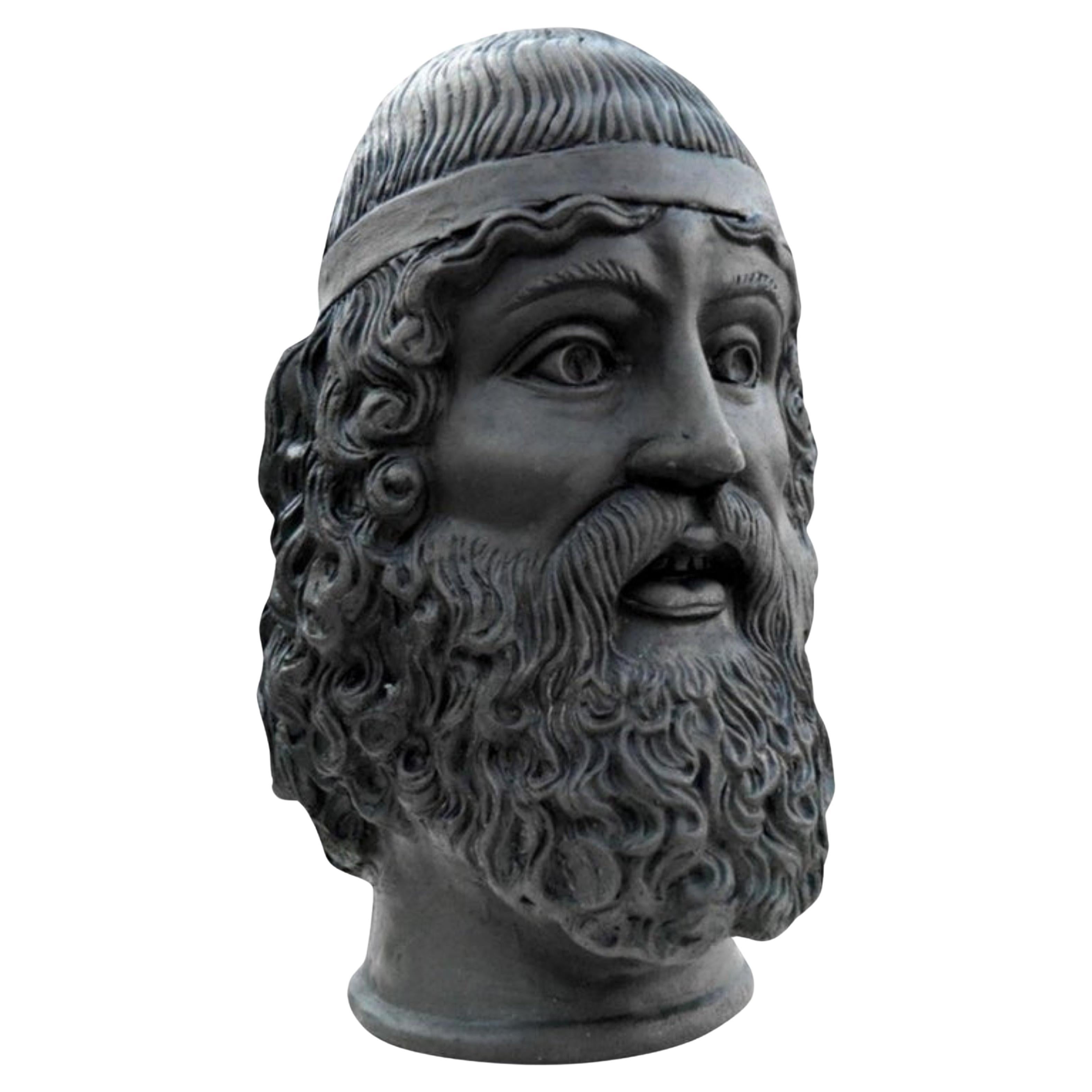 Head of Bronze by Riace Called "Il Vecchio" Patinated Terracotta Early 20th Cent For Sale