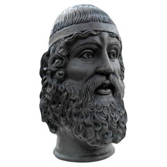 Antique Head of Bronze by Riace Called "Il Vecchio" Patinated Terracotta Early 20th Cent