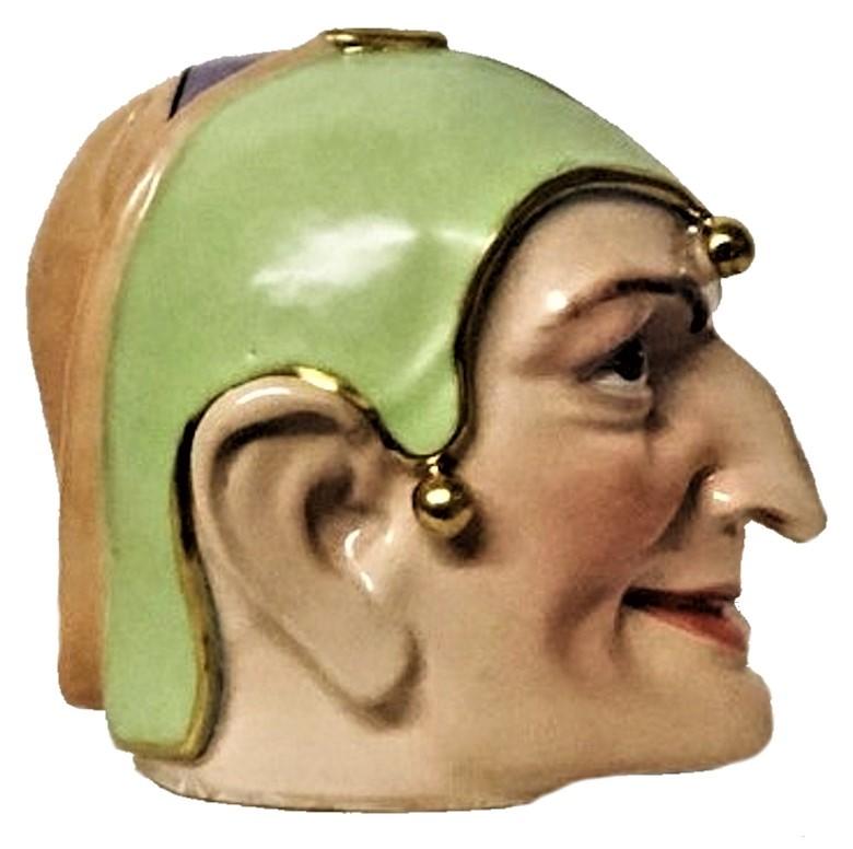 German Head of Jester, Vintage European Art Deco Porcelain Sculpture, ca. 1930's For Sale