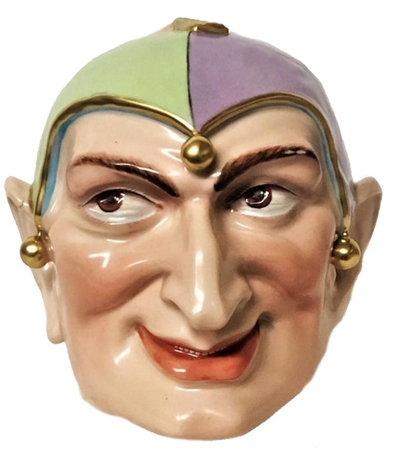 Head of Jester, Vintage European Art Deco Porcelain Sculpture, ca. 1930's In Good Condition For Sale In New York, NY