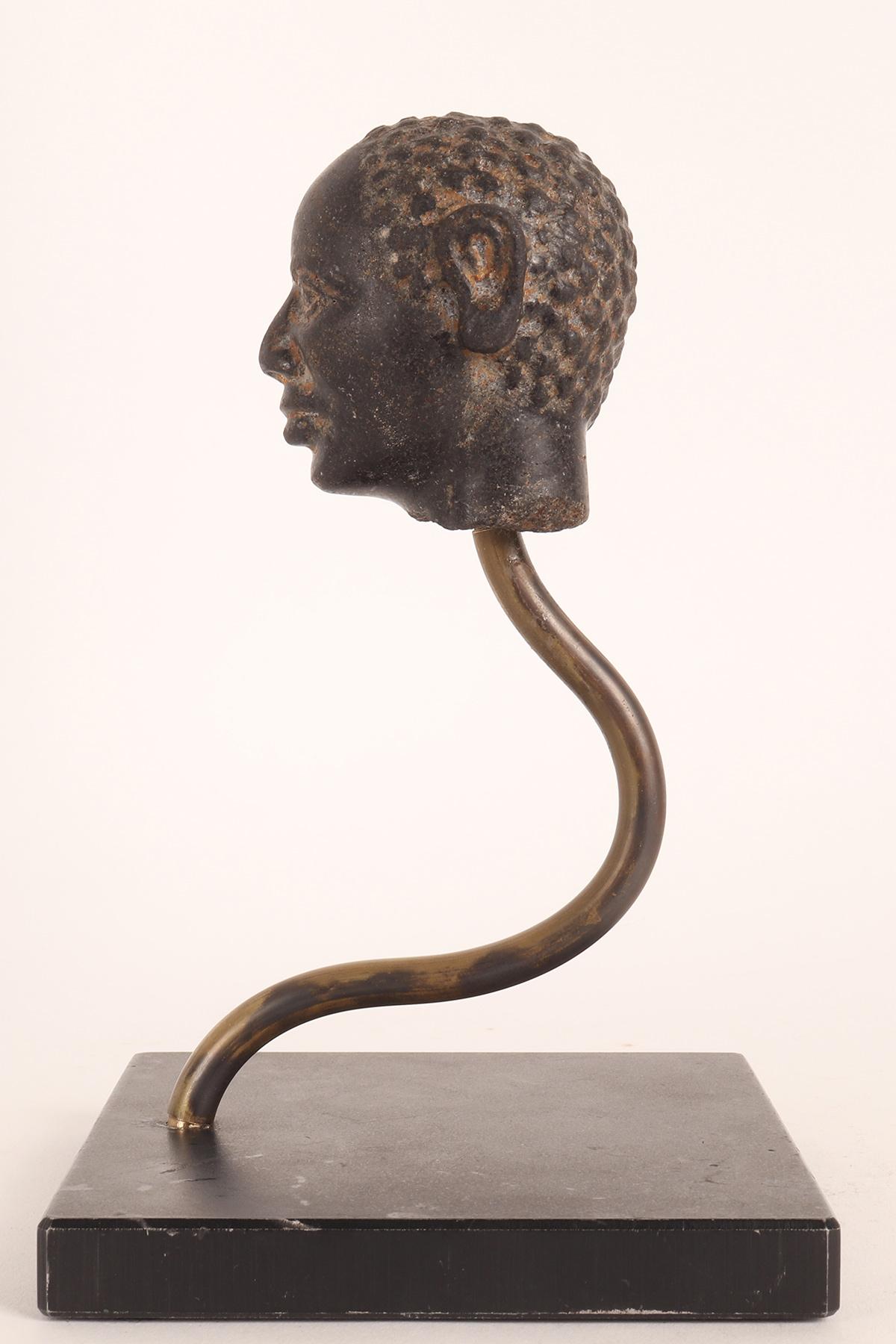 Brass Head of Man in Black Granite, Russia, 1700 For Sale