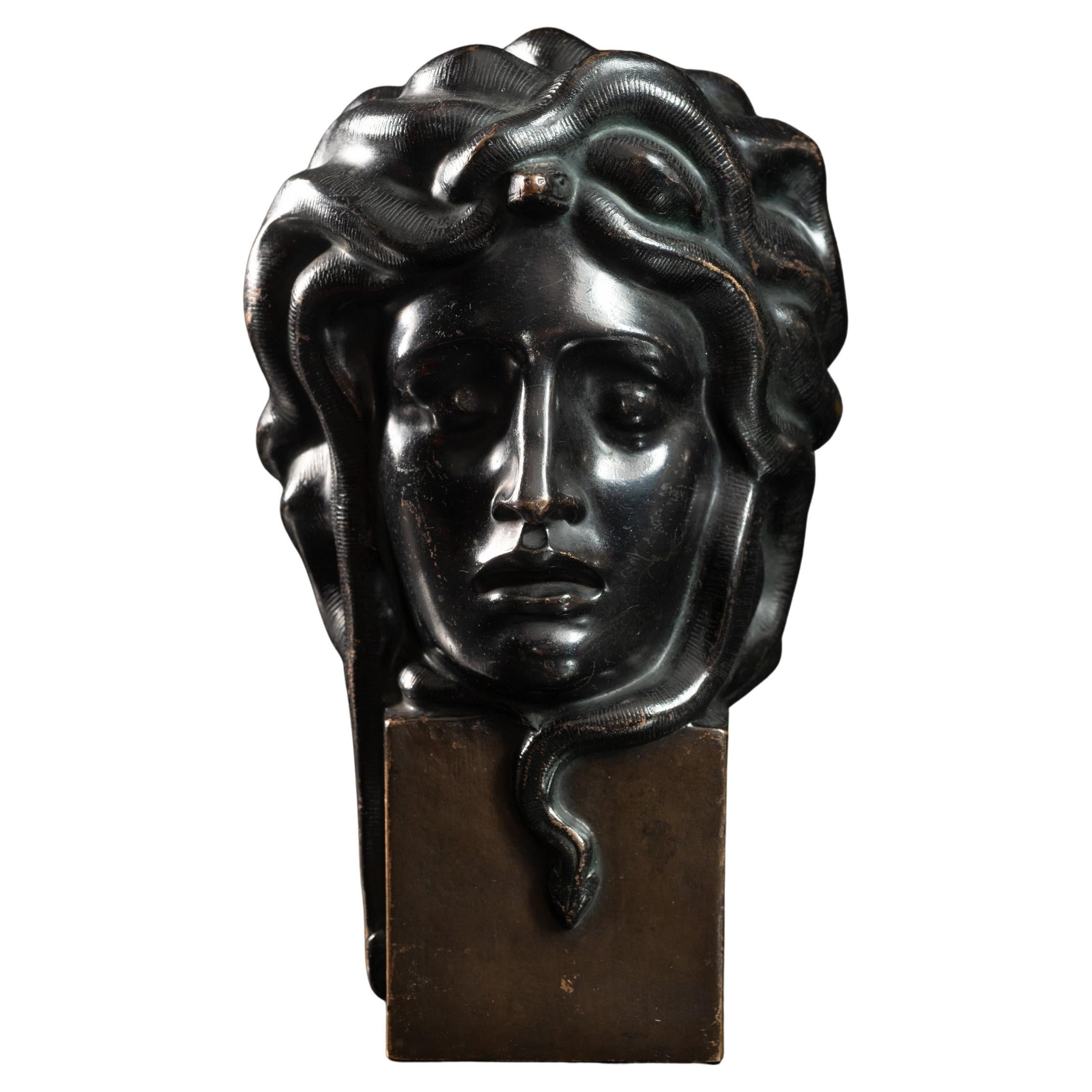 "Head of Medusa" Austrian Art Nouveau Bronze Sculpture by Josef Müllner For Sale