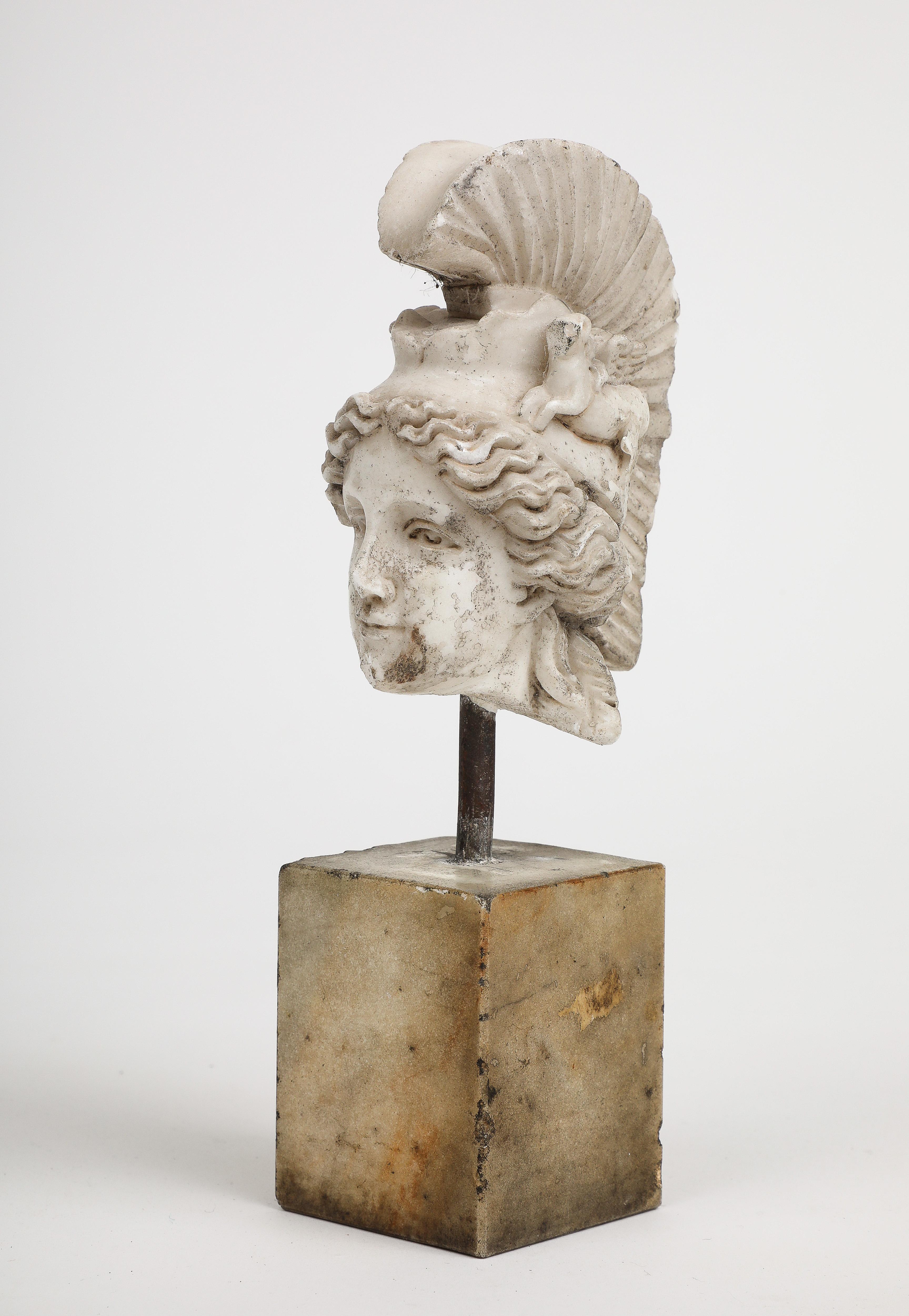 Head of Minerva Carved in White Marble, 19th Century For Sale 4
