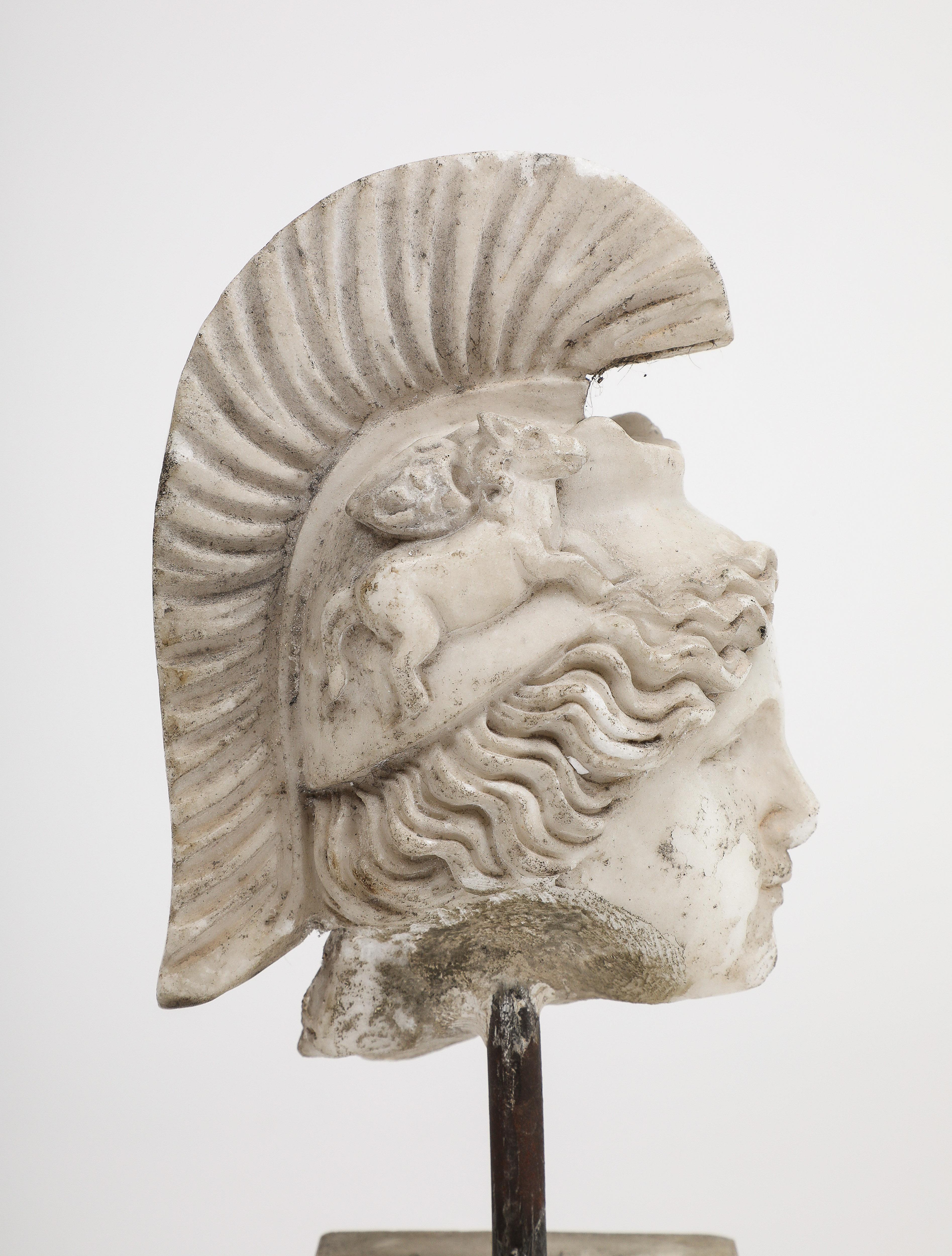 Tête de Minerva sculptée en marbre blanc, 19e siècle en vente 3