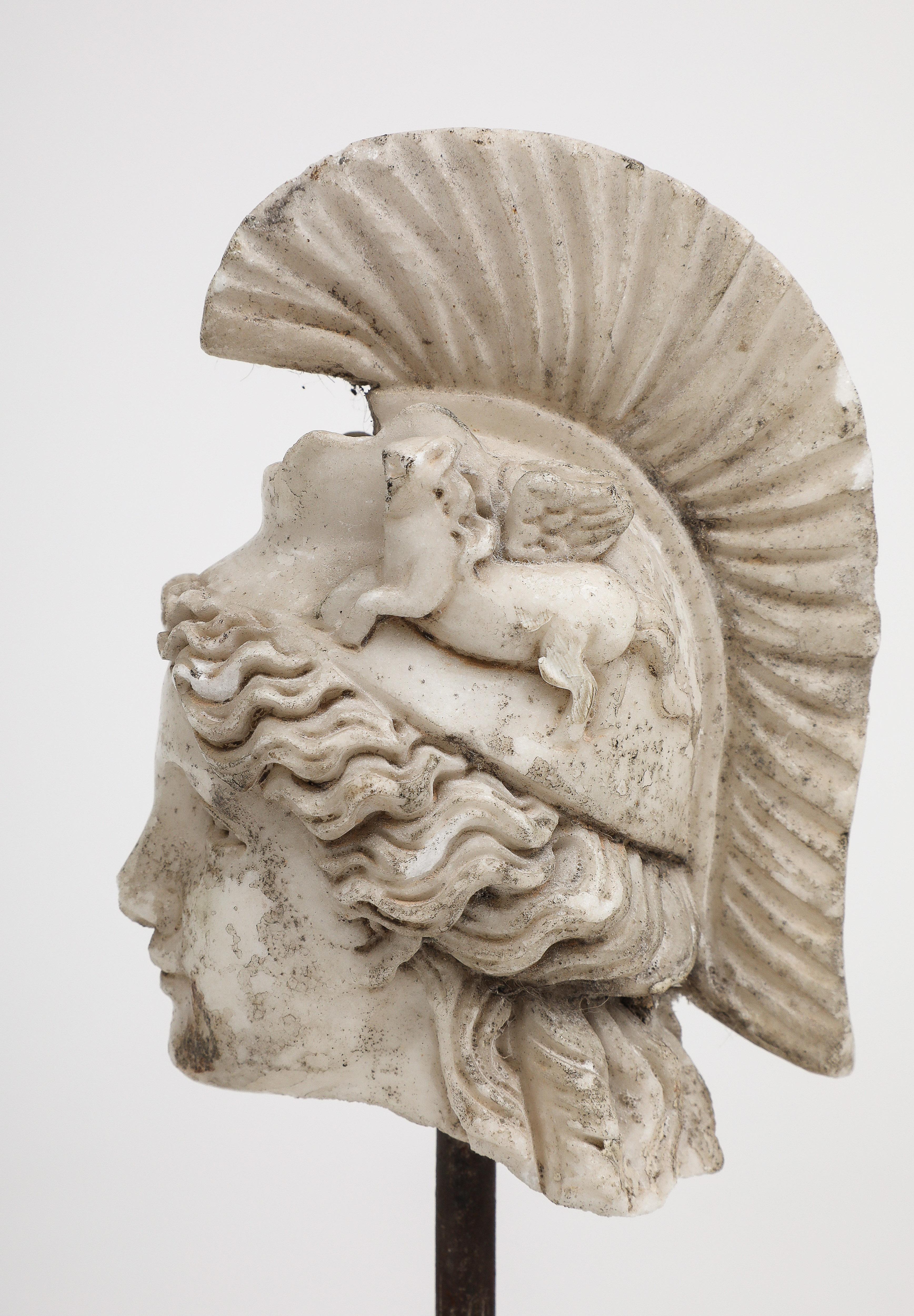 Head of Minerva Carved in White Marble, 19th Century For Sale 6