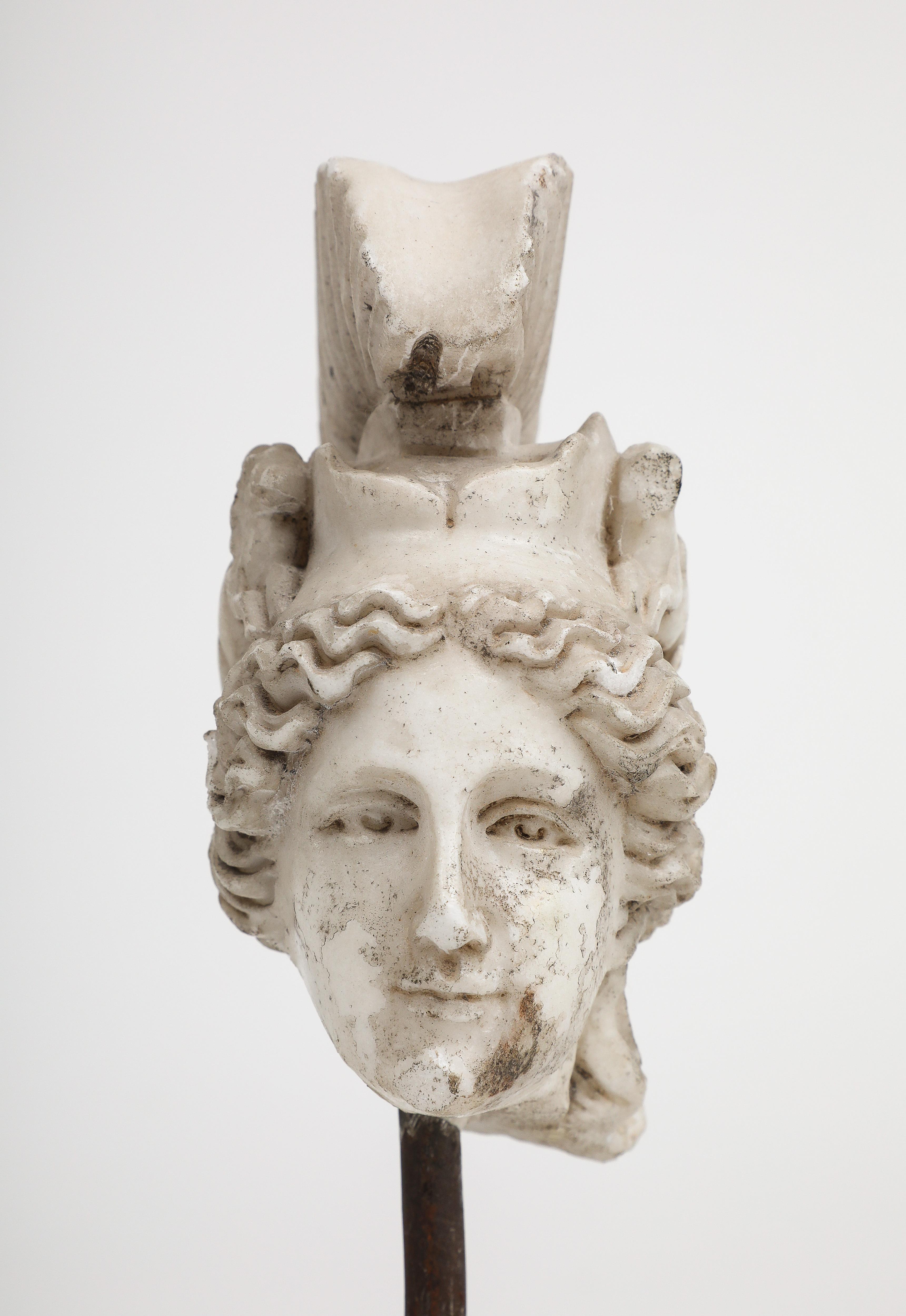 Head of Minerva Carved in White Marble, 19th Century For Sale 7